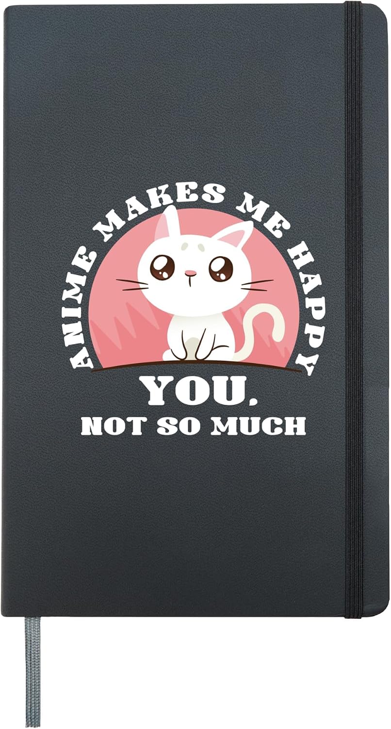 Anime Cat Gift Kawaii Japan Ramen Baka Otaku Manga Boy Hardcover Journal, Black