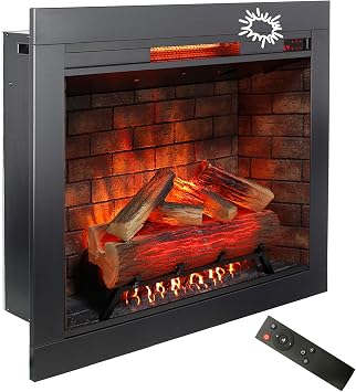 33" Electric Fireplace Insert with Crackling Sound, 1500W Infrared Heater with Adjustable Flame & Thermostat, Touch Screen & Remote & Removable Trim Kit, Timer, Hardwired or Plug-in 33" with Trim