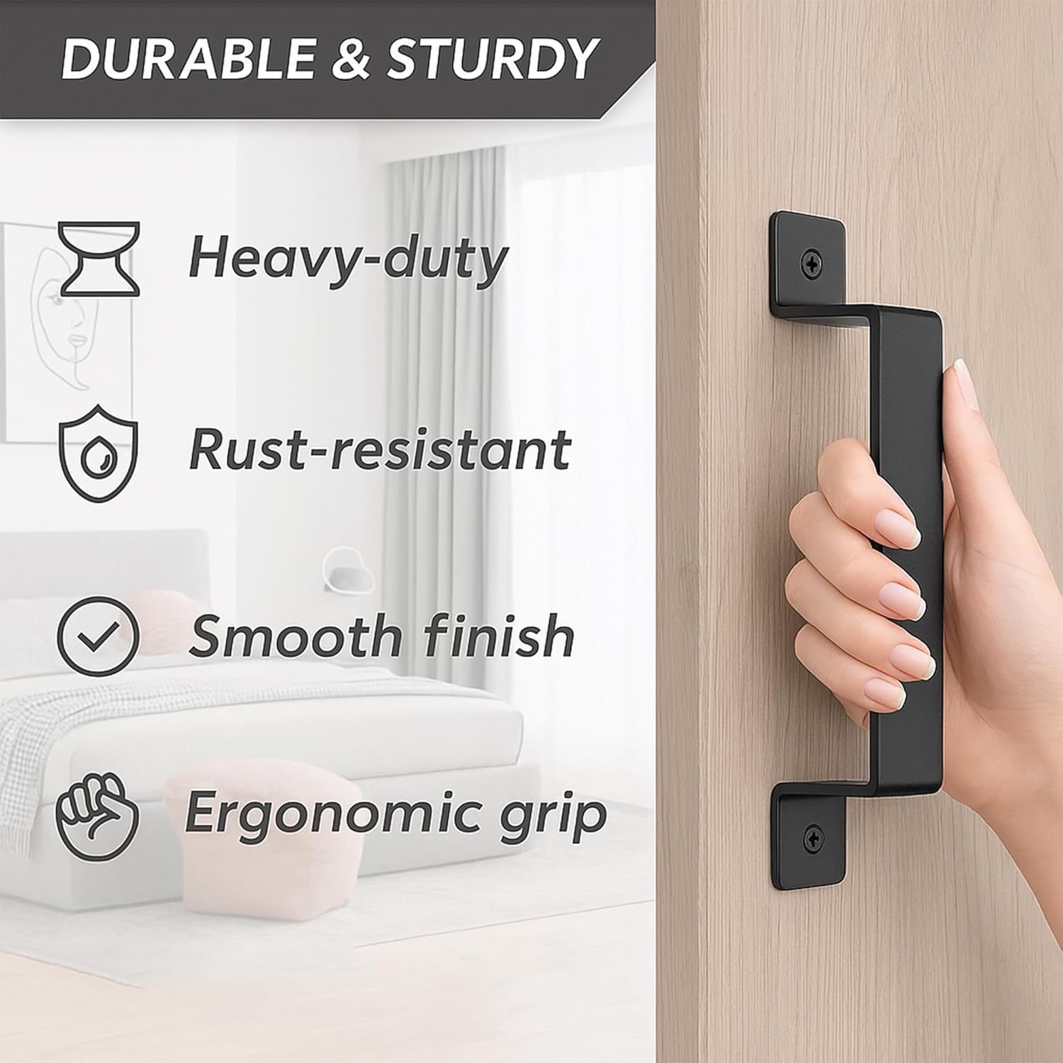 Heavy-Duty Barn Door Handles, 2-Pack 7.5 inch, Black, Rustic Metal Pulls for Sliding, Garage,Shed, Gate, Closet, Drawer