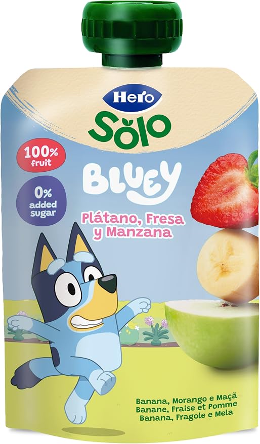 Hero Bolsa Alimento Infantil Plátano, Fresa y Manzana 100g