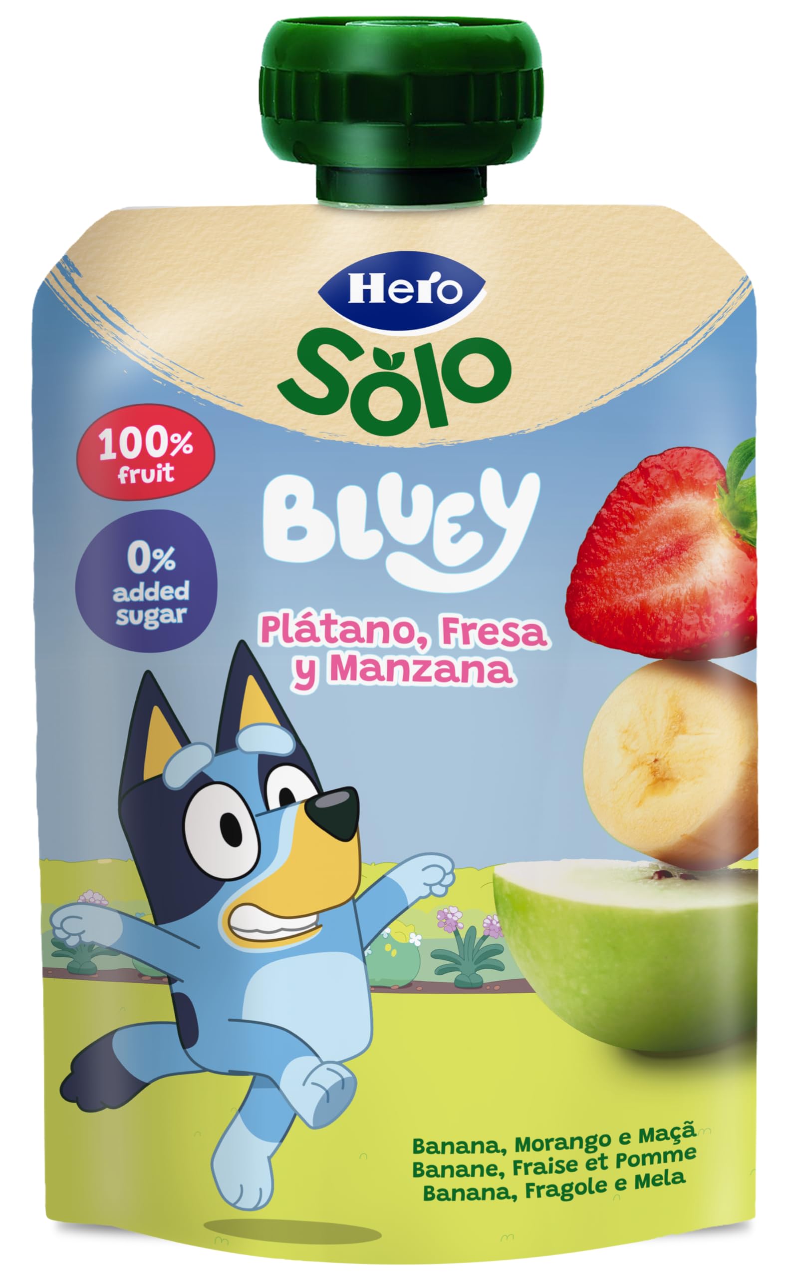 Alimento infantil con puré plátano, fresa y manzana Hero bolsa 100 g