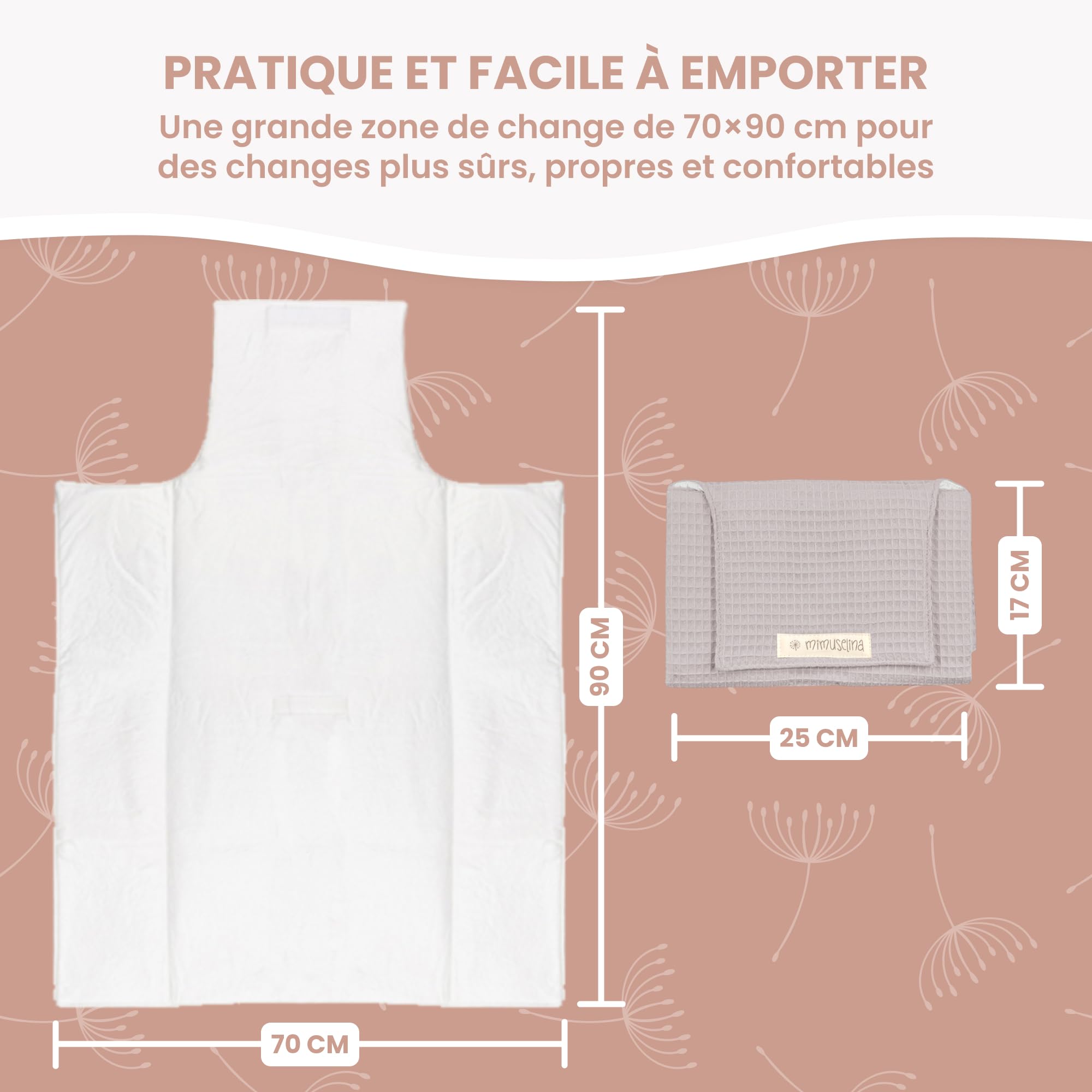 MIMUSELINA Tapis a Langer Bebe | Matelas a Langer Bebe Voyage Imperméable et Léger | Extérieur 100% Coton, Intérieur Lavable et Sans BPA | Pliable avec Fermeture Pratique | Espagne - 3