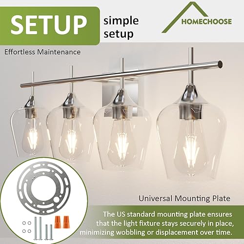 Miniatura 7 de Lámpara de tocador de baño, 4 luces de baño sobre espejo, luces plateadas para baño con vidrio transparente, lámpara de pared moderna para armario,