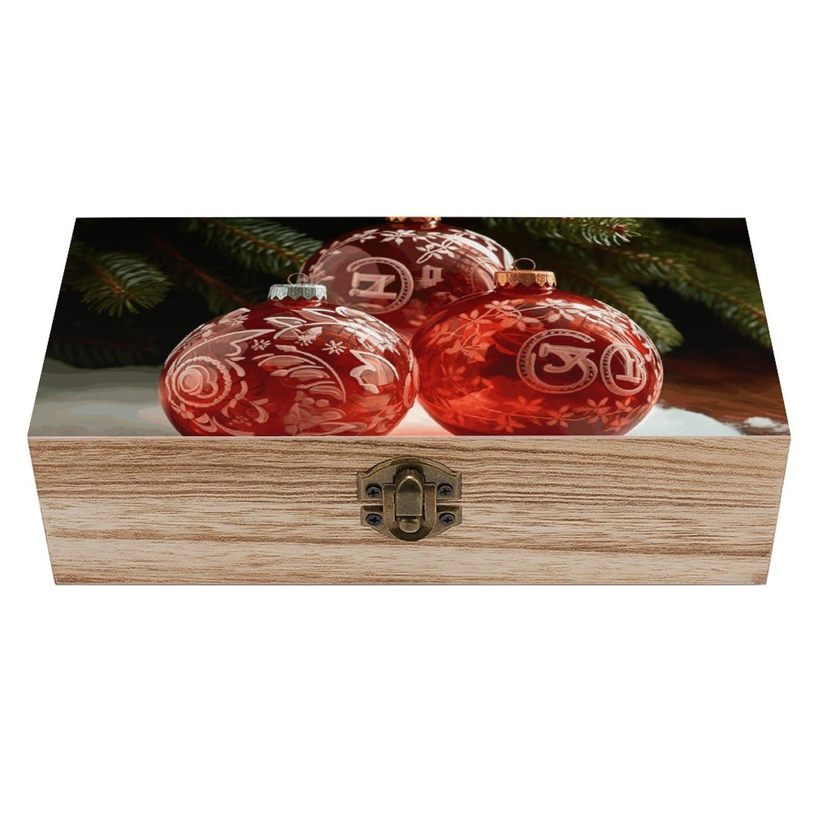 Boîte en bois pour souvenirs avec couvercle de protection motif boule rouge
