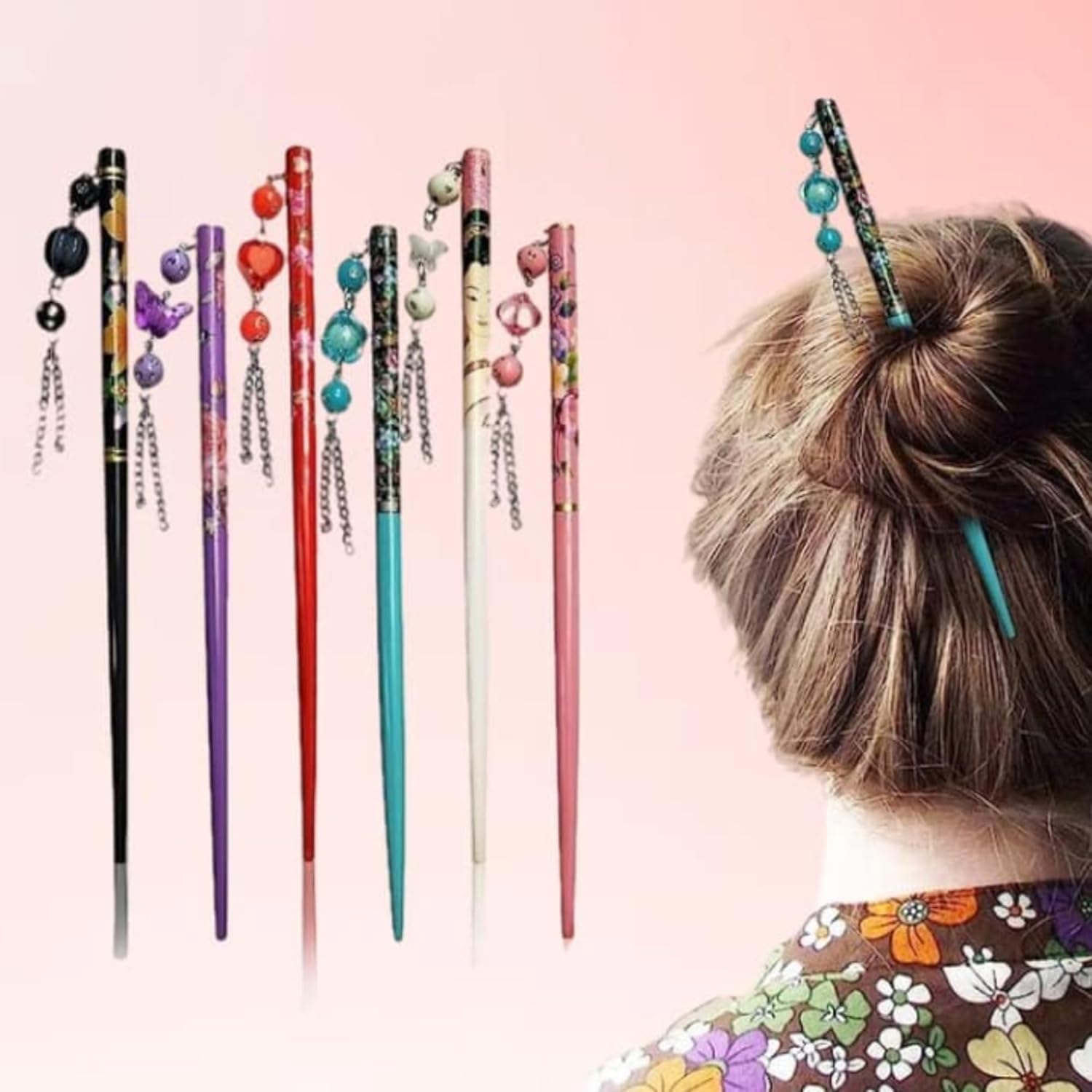 Pack of 6 Wooden Hair Stick for Bun Bamboo Bun Stick | Juda Stick for Hair Bun | Handmade Wooden Hair bun stick | Traditional Bun Sticks Hair Accessories for Women & Girls (set 2)-image-40