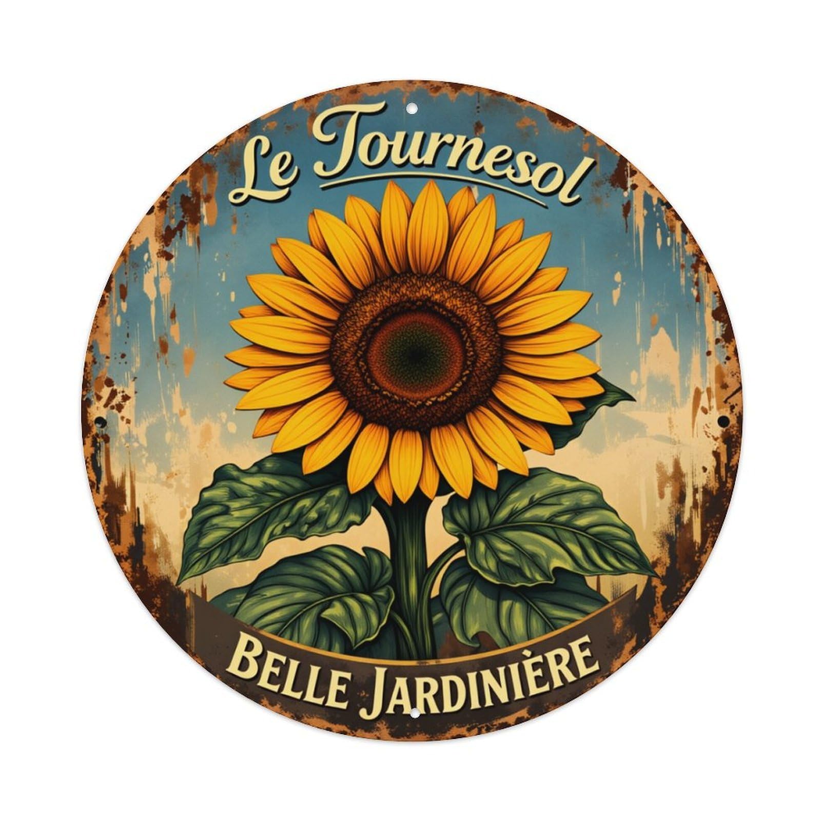 Sunflower Garden Sign Artwork Design Vintage Metal Tin Sign Retro Wall Decor for Home Bar Garage Cafe, Indoor & Outdoor Decorative，circle Metal Poster, 8x8 Inch