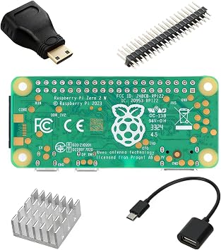Raspberry pi zero 2W Kit, Japanese Technical Standards Compliance, Raspberry Pi Zero 2W Development Board, USB to OTG Cable, Heat Sink, 2 x 20 Pin, Mini HDout Adapter, 2 W Set, For Beginners, Electronics Craft Kit, For AI Development
