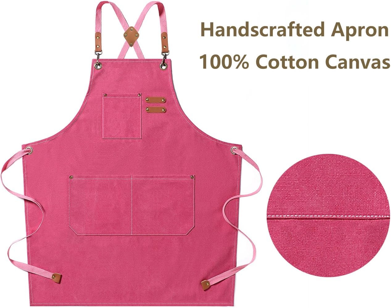 AFUN Chef Aprons for Men Women with Oversized Pockets, 16-Ounce Cotton Canvas Cross Back Heavy Duty Work Apron (Pink) - Image 5