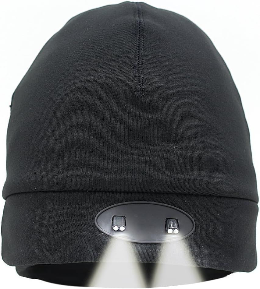 HomeBeck Led Beanie,50 Lumens & 4 Ultra Bright LED Lights LED Hat for Hunting, Camping, Grilling, Auto Repair, Jogging, Walking, or Handyman Working - One Size,Black