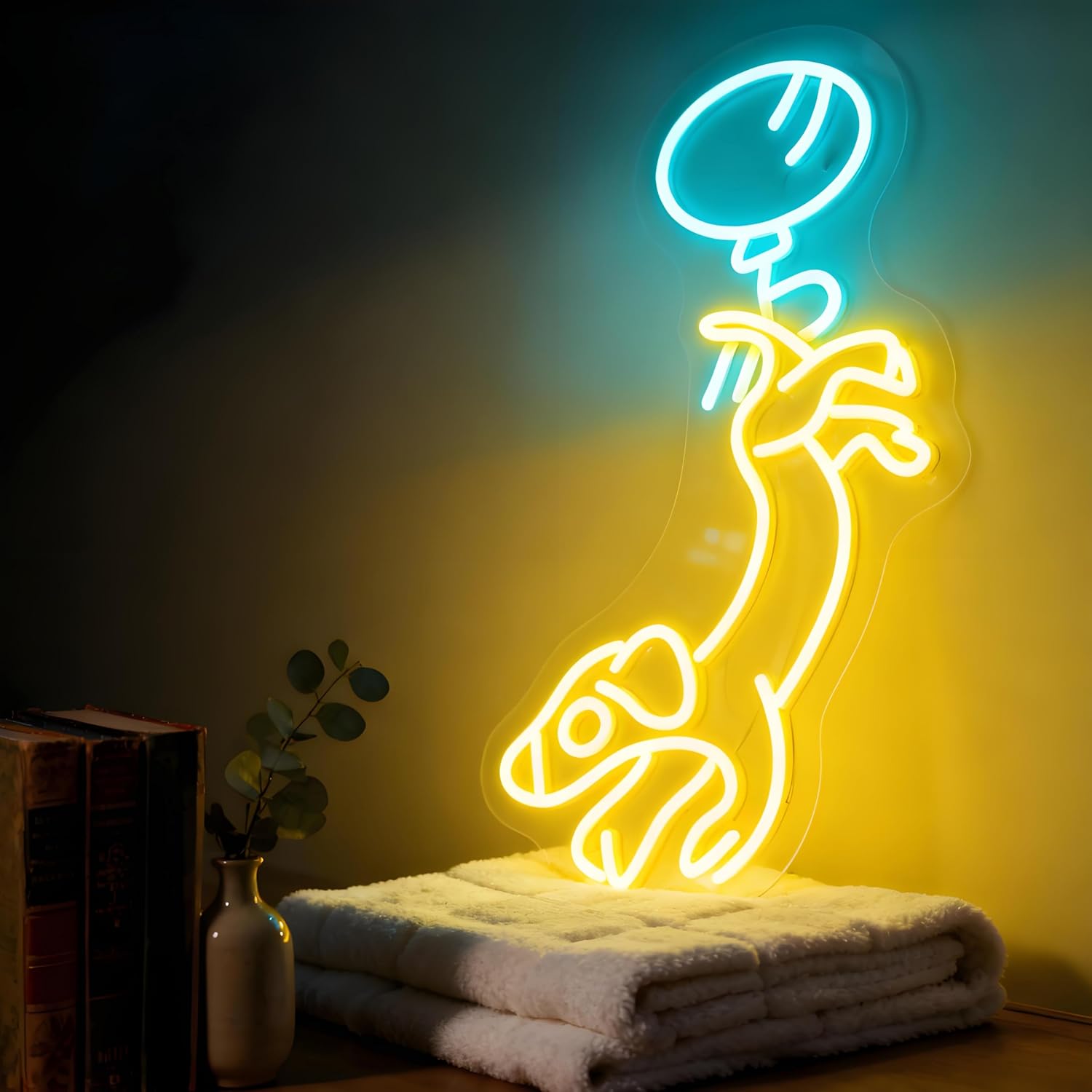 Running Dog with Balloons LED Neon Sign - Dimmable USB Wall Art 6.1x17.3 Inches - Animal Decor for Kids Room, Playroom, Birthday Party Lighting