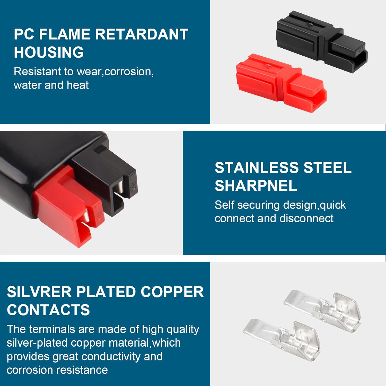 MOOKEERF 10 Pairs 45Amp Power Connectors Kit 4-6mm²(10-12 AWG) 45A 600V Quick Connect/Disconnect Connector with PVC Cover and Copper Silver-Plated Terminals