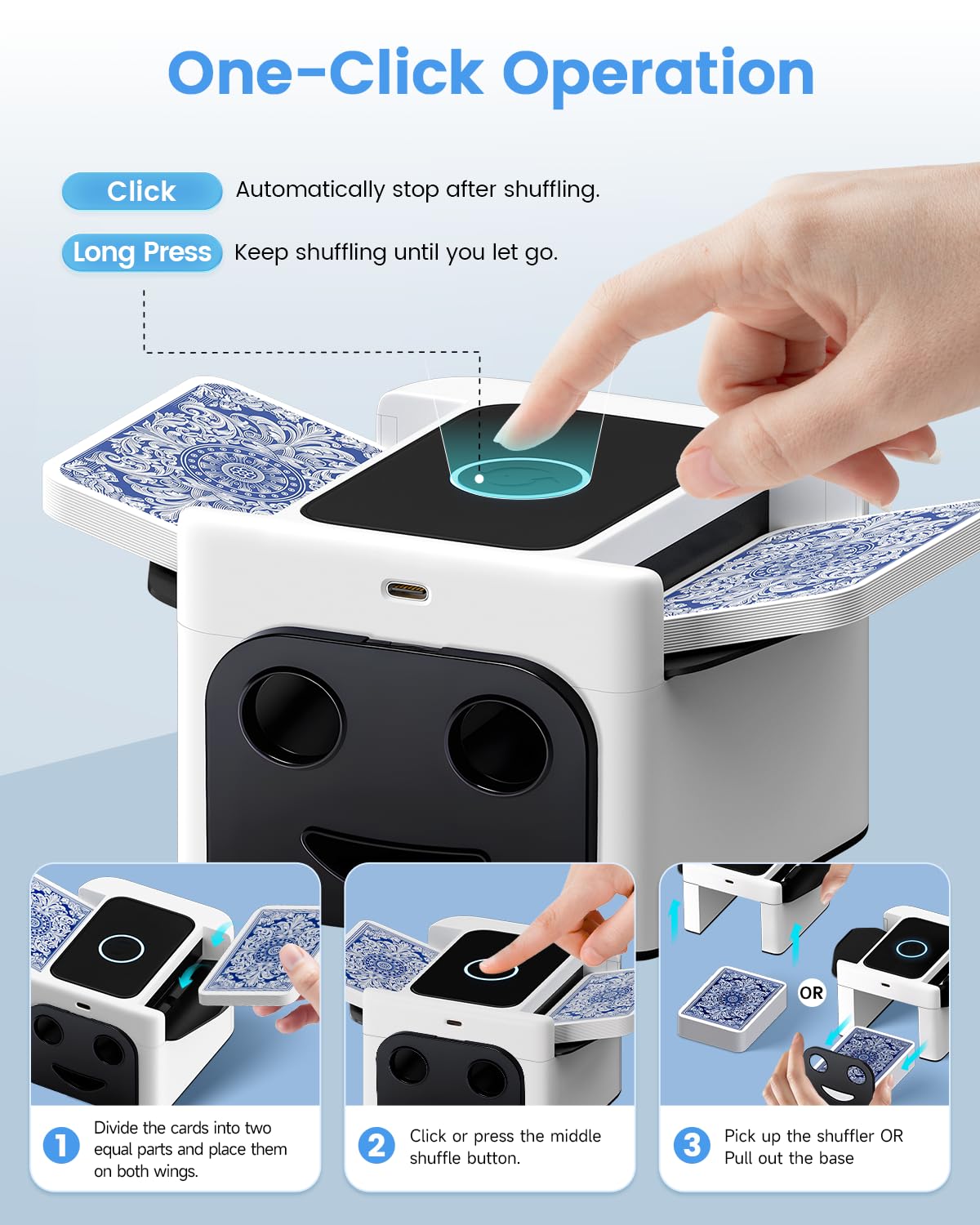 Barajador de Cartas Automático, Mezclador de Cartas con Batería 2000 mAh y USB, Barajeadora Carta Recargable, Card Shuffler Machine Card Shuffler Aplicable a UNO Skyjo y Otras Carta de Juego
