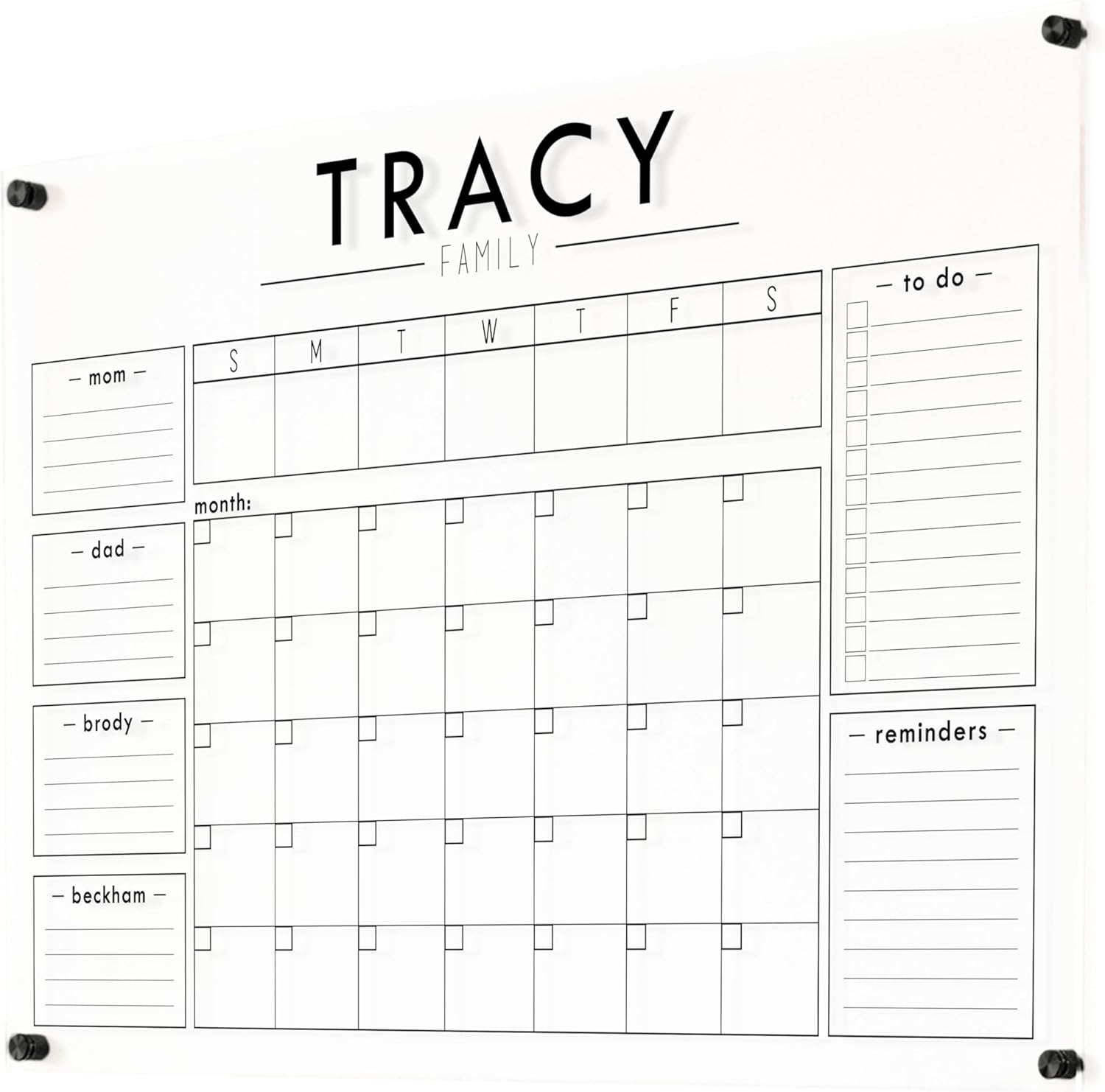 Acrylic Calendar - 26x38 - Personalized Calendar, Wall Calendar, Dry Erase Standoff Acrylic Wall Calendar