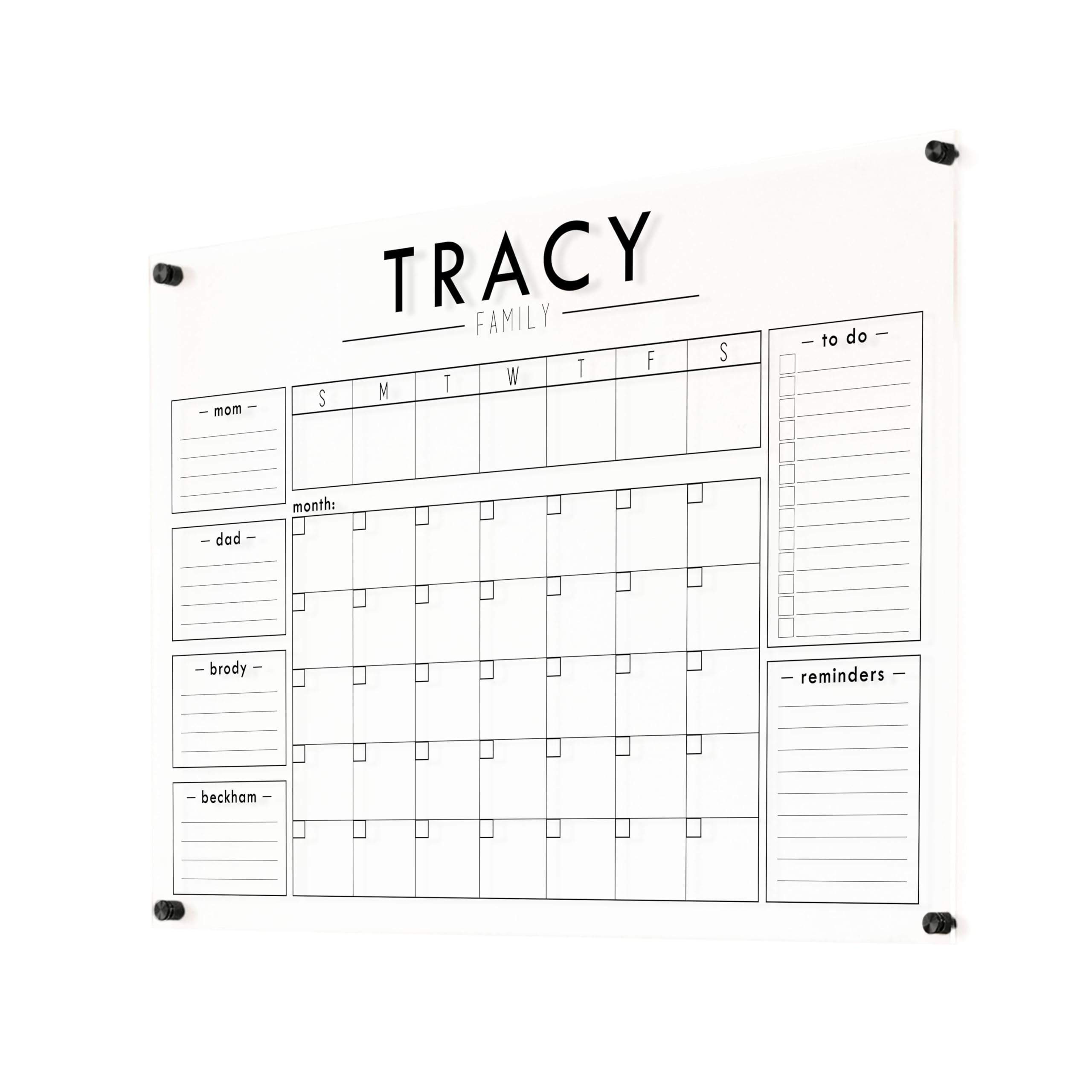 Acrylic Calendar - 26x38 - Personalized Calendar, Wall Calendar, Dry Erase Standoff Acrylic Wall Calendar