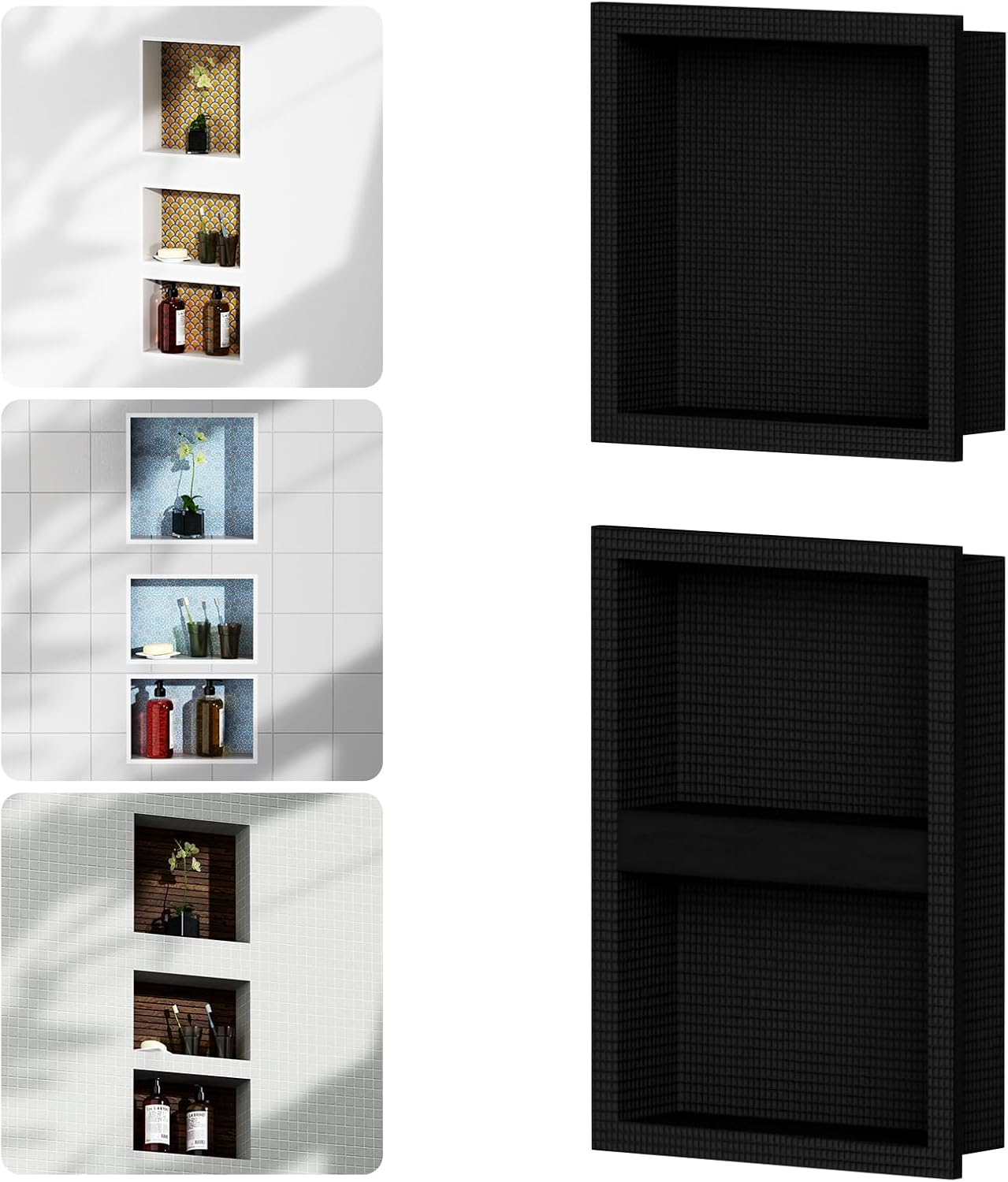 14 X 34 (14+20) in Shower Niche Insert Tile Ready, Recessed Niche for Shower Wall, Built-in 3 Combined Waterproof Shelf for Bathroom Kitchen Storage, Matte Black 14" X 34"