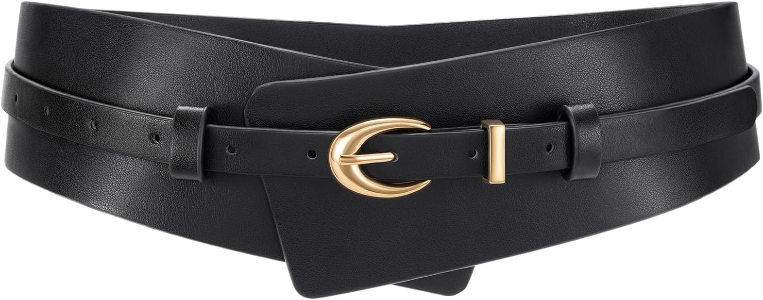 Wide Waist Belts for Women Dresses Fashion Ladies Leather Belt 2-in-1 Wide Waistband with Skinny Belt for Suits, Black M, Fit waist size 30-33"