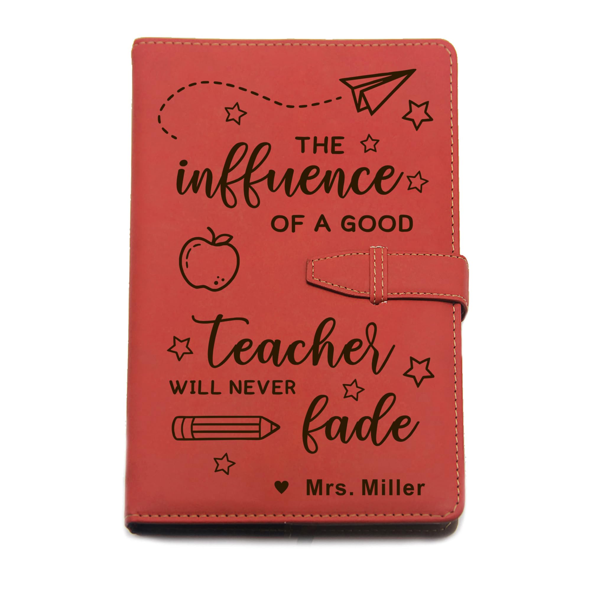 EDSG Personalised Teacher Appreciation Gifts, A5 Leather Notebook Journal Diary, Teacher Gifts for Women Men, Thankyou Teacher Best Teacher End of Term Gifts for Assistant Nursery (Red, Design 3)