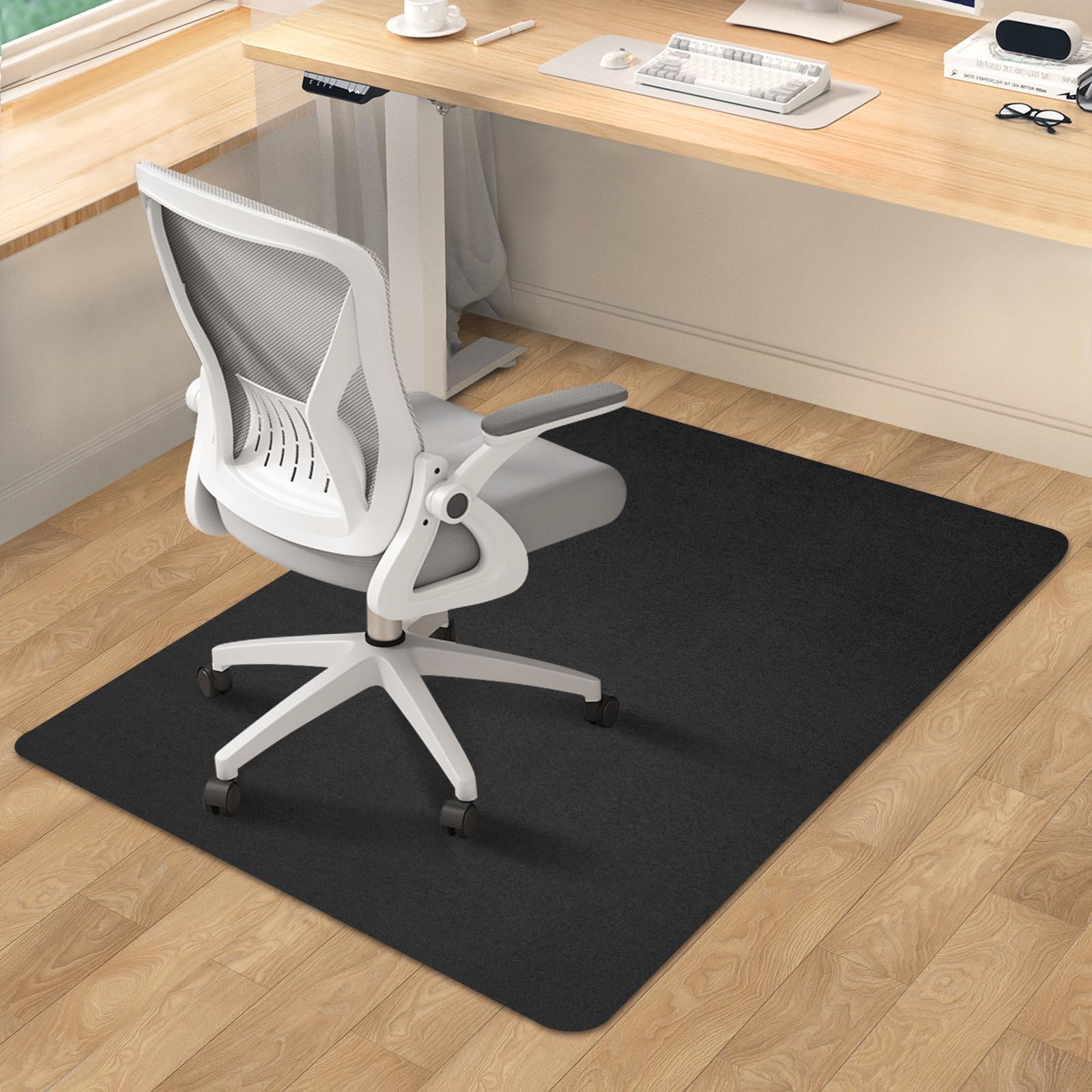 SHAREWIN Office Chair Mat for Hardwood/Tile Floor, 47"x36" Computer Gaming Chair Mat, Under Desk Low Pile Office Rug, Easy-Clean Floor Protector Mat, Black