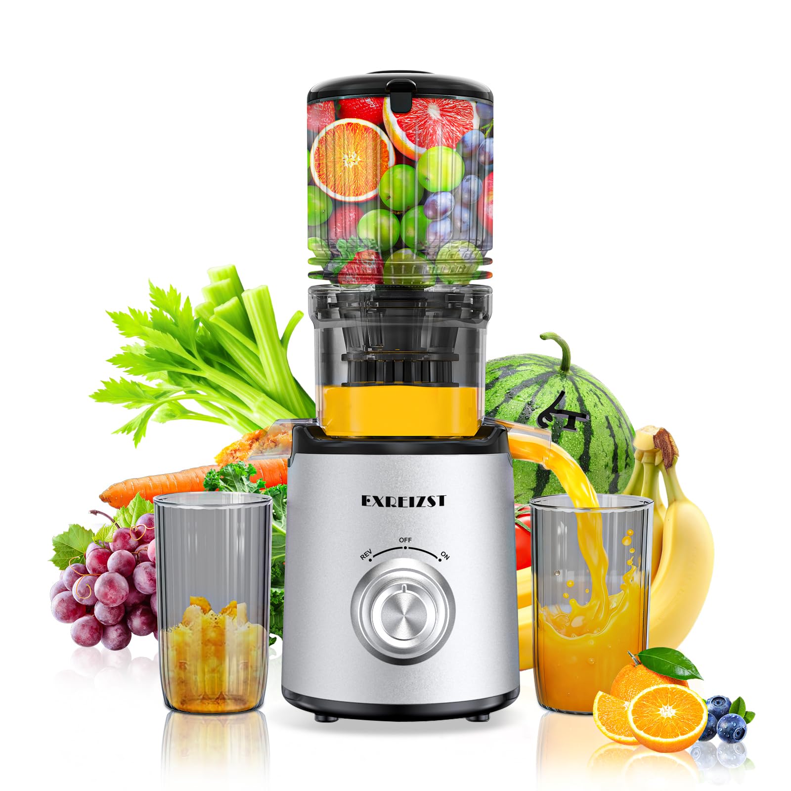 Juicer Machines Cold Press Juicer with 5 3 Large Feed Chute Fit Whole Fruit and Vegetable Slow Juice