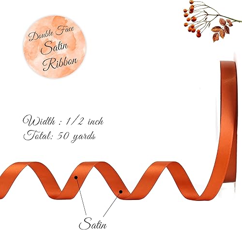 Miniatura 2 de DINDOSAL Cinta de satén de terracota de 12 pulgada para envolver regalos de Navidad, cinta naranja quemada para manualidades, tarjeta de invitación