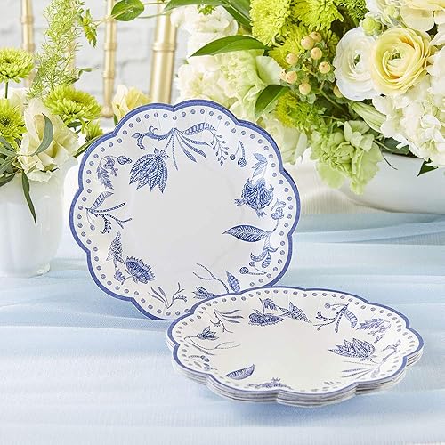 Vista 2 de Kate Aspen Blue Willow - Platos decorativos de papel prémium de 7 pulgadas (peso de 350 GSM, juego de 16), perfectos para despedidas de soltera
