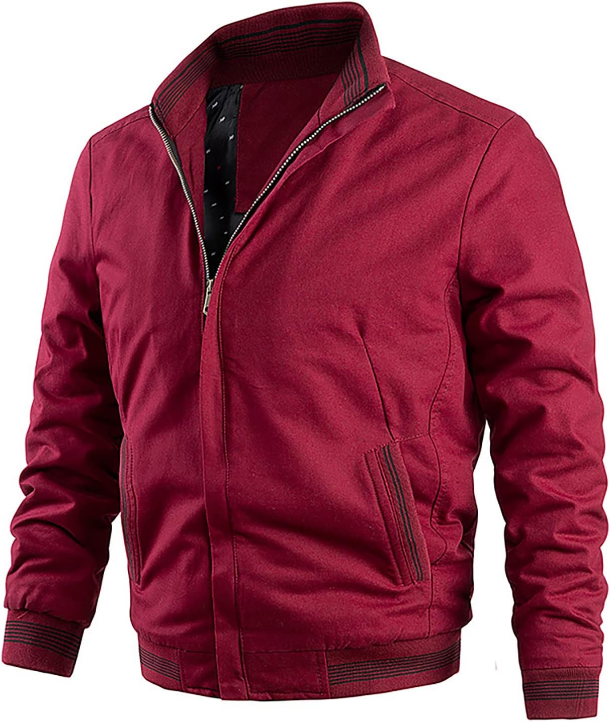 Men's Cotton Jacket Long Sleeve Lightweight Banded Collar Baseball Bomber Jacket Windbreaker
