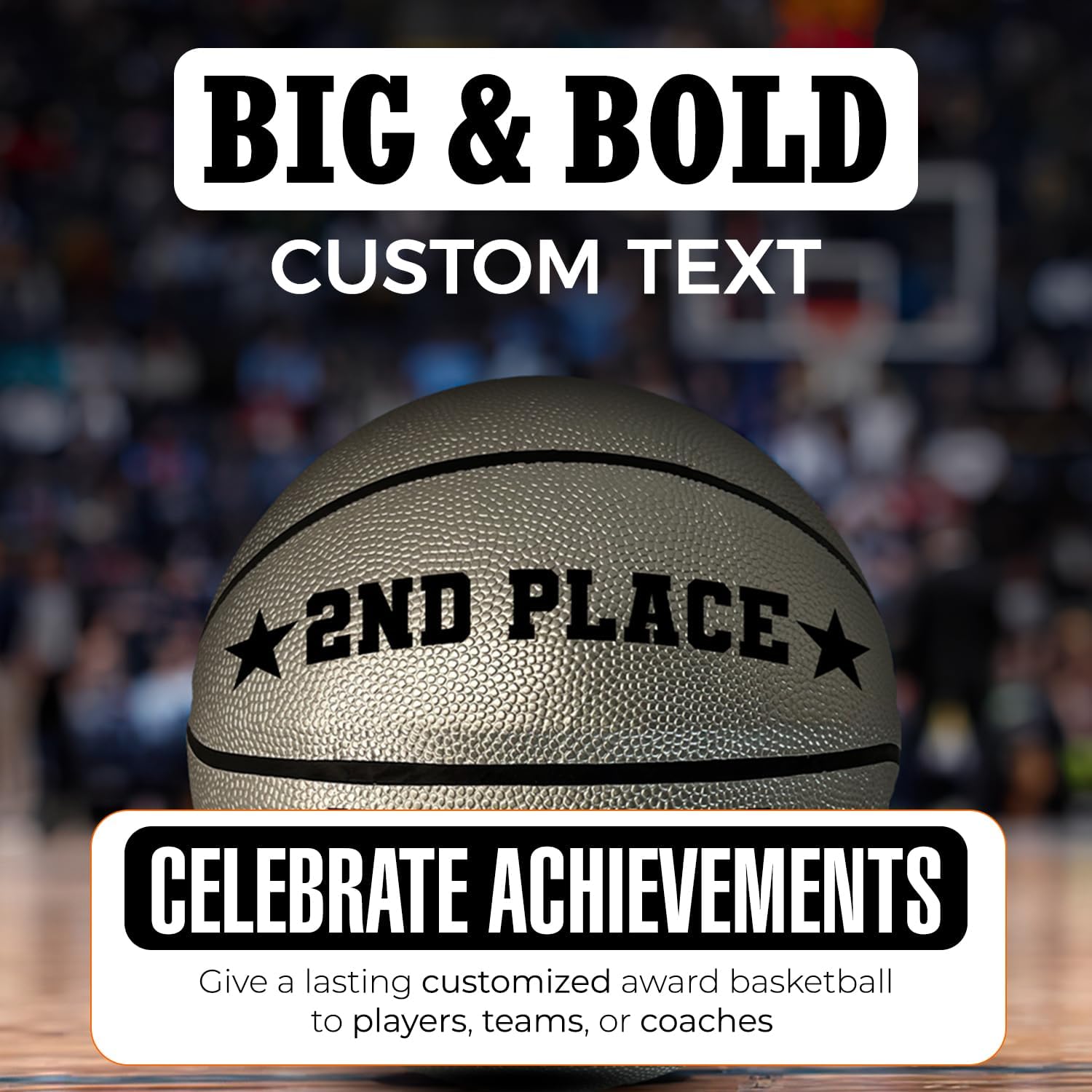 HAMMET Personalized Basketball in Silver - Custom Basketball Award Gift - Customized Name, Text with 29.5” or 28.5" Size Options, End-of-Season, Special Occasion Gift for Players, Coaches, and Teams