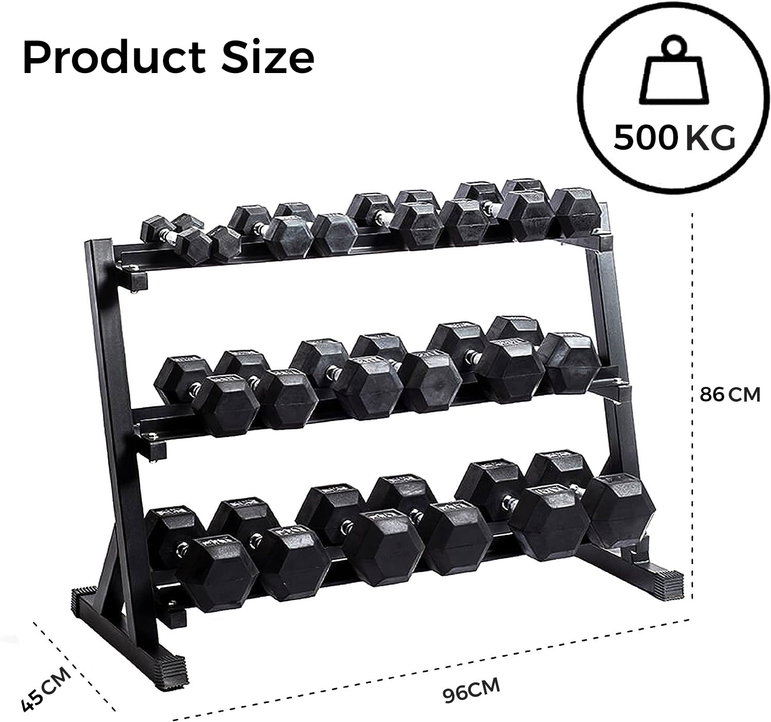 Zlinke Hantelständer Kurzhantelablage, 3 Regale Dumbbell Rack Multilevel Weight Storage Organizer 45 x 96 x 86 cm für Home Gym, Gewicht Rack für Hanteln, Kettlebells 500 Kilogramm