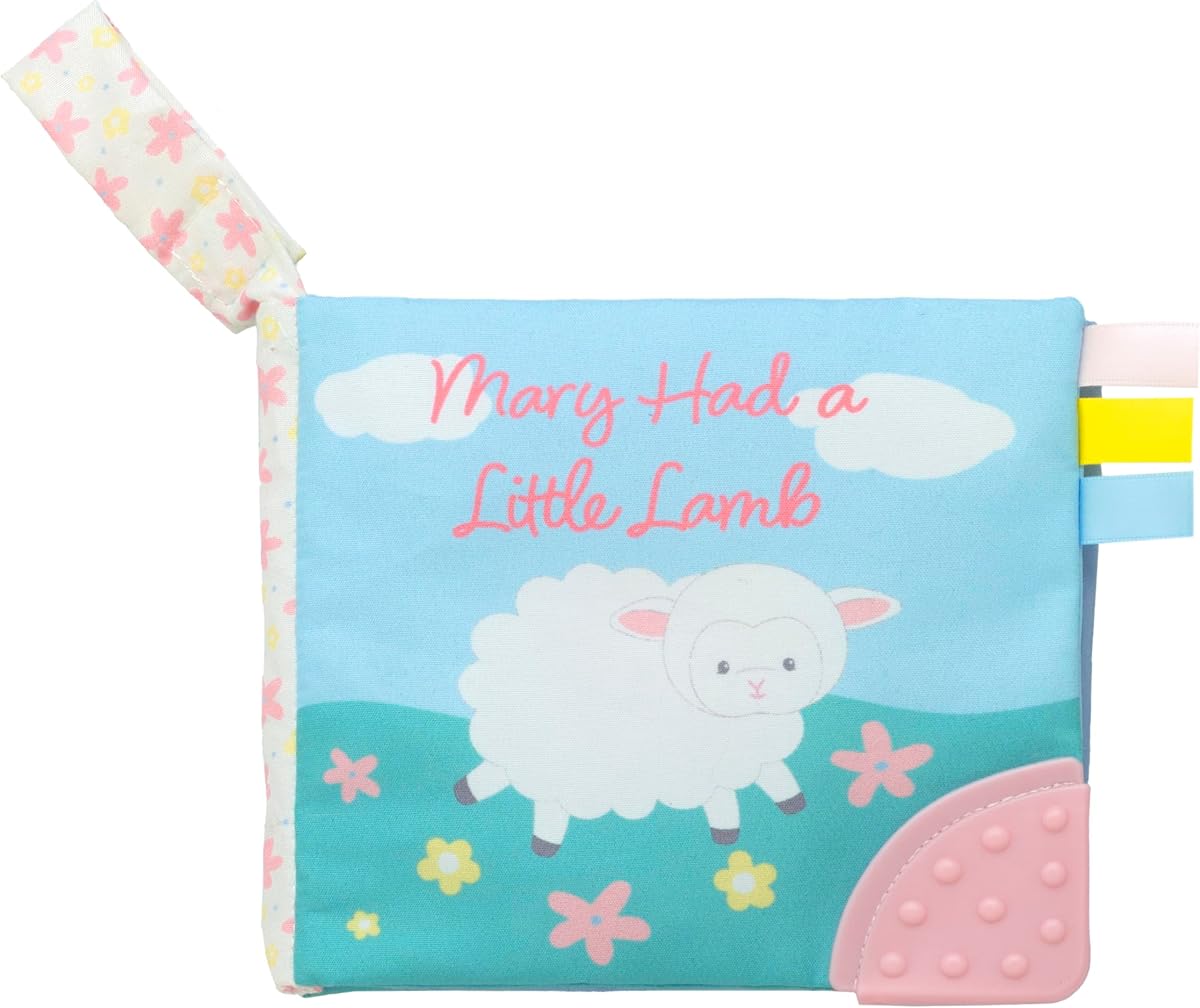 Magic Years Libro de actividades suave y arrugado de 5 pulgadas con mordedor y correa de viaje para bebé, Mary Had a Little Lamb, multicolor