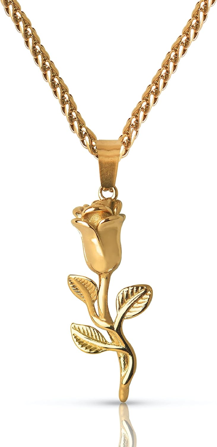 Forge & Foundry Men's Rose Pendant with Adjustable 21" Necklace Wheat Chain | Valor | Design-led, artisan jewelry from London