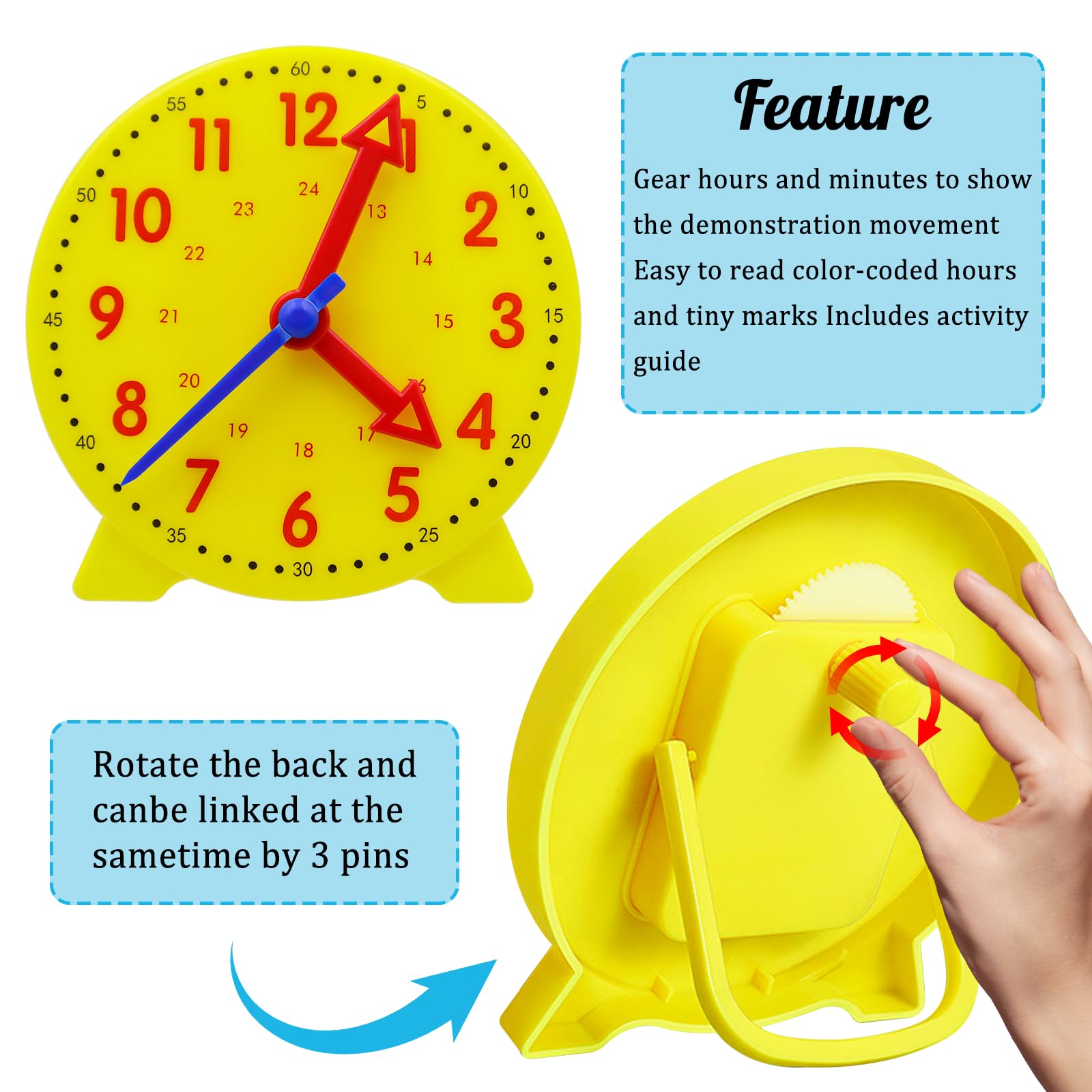 1 Set Modello di Orologio didattico, Orologio di apprendimento, Apprendimento Giochi Matematica Orologio di,Gioco Orologio Bambini Adatto a Bambini
