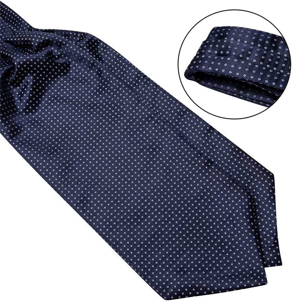 Men Silk Tie Set Navy Dot Pocket Square Wedding Necktie Self Tie British Vintage Formal Carvat