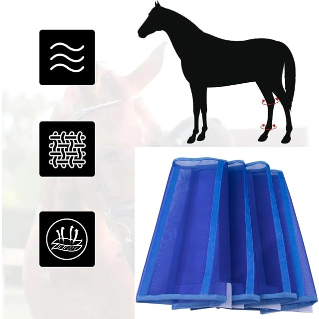 Foto 7 de 7 de Paquete de 4 protectores de malla para patas de caballo, ajustables, transpirables, antimosquitos