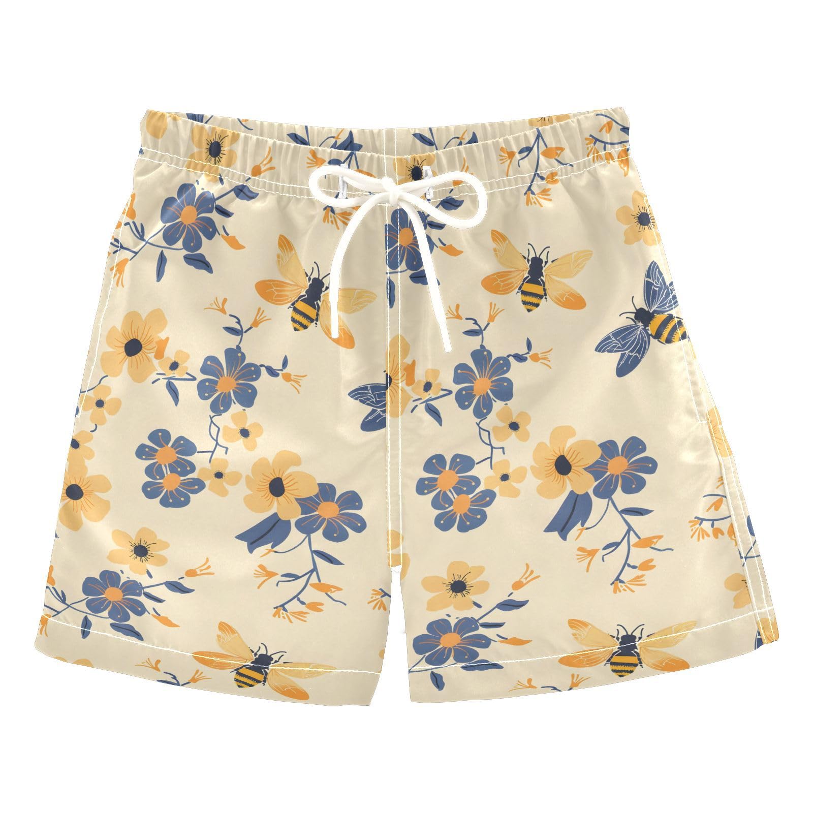 ALAZA Bee Yellow Flower Boys' Swim Trunks Beach Shorts Quick Dry Swimsuit 4T