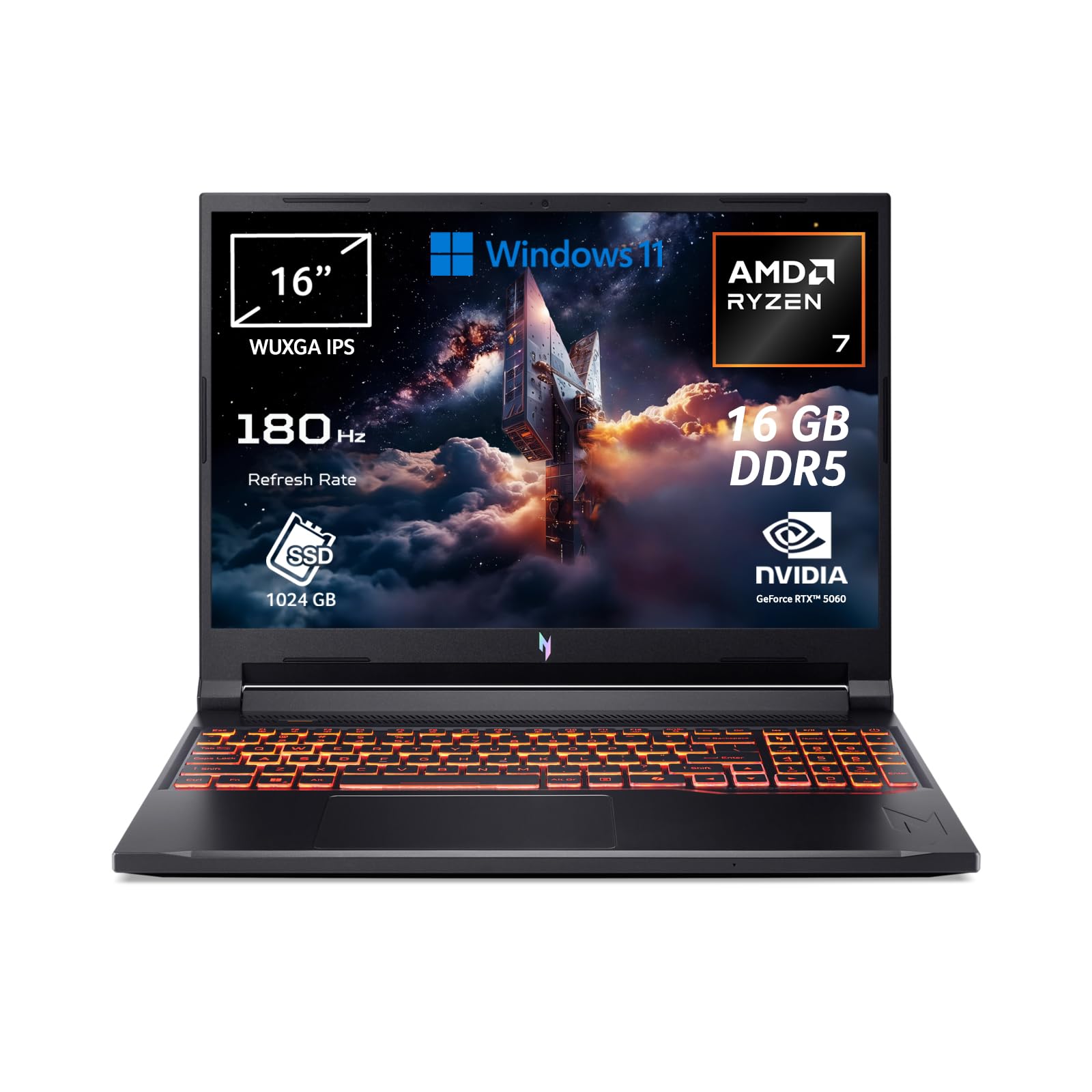 Acer Nitro V 16 AI ANV16-42-R0BK Notebook Gaming, NVIDIA GeForce RTX 5060 8 GB GDDR7, Processore AMD Ryzen™ 7 260, Ram 16 GB DDR5, 1024 GB SSD, Display 16" WUXGA IPS 180 Hz, Windows 11 Home