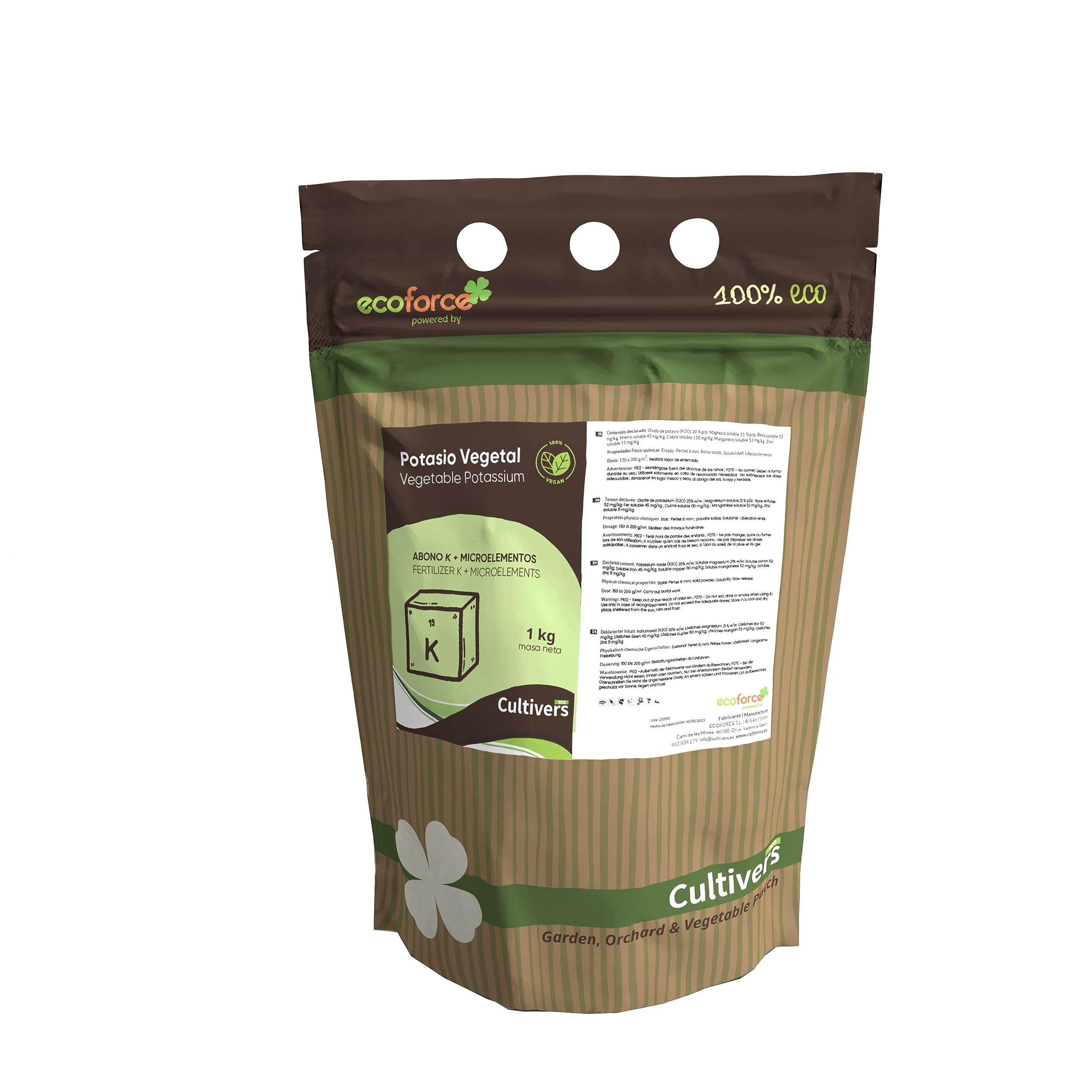 CULTIVERS Abono Potasio Vegetal para plantas obtenido de Algas 5 kg. Fertilizante Vegano para el Engorde de los Frutos. Mejora la calidad de los frutos en los cultivos