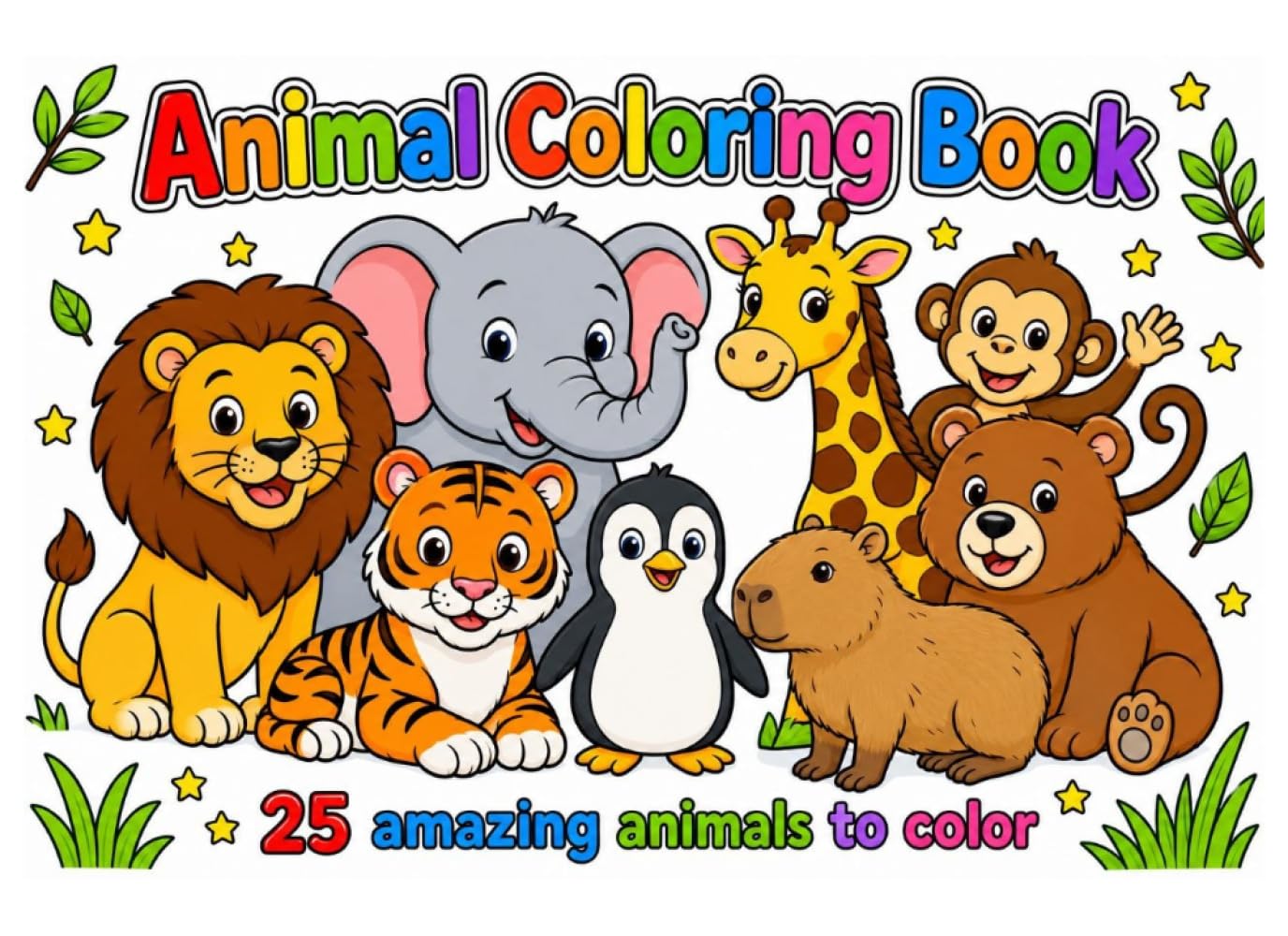 25 Animal Coloring Book: 25 Cute & Bold Line Animal Designs for Kids and Adults to Color – Lion, Tiger, Elephant, Capybara and More
