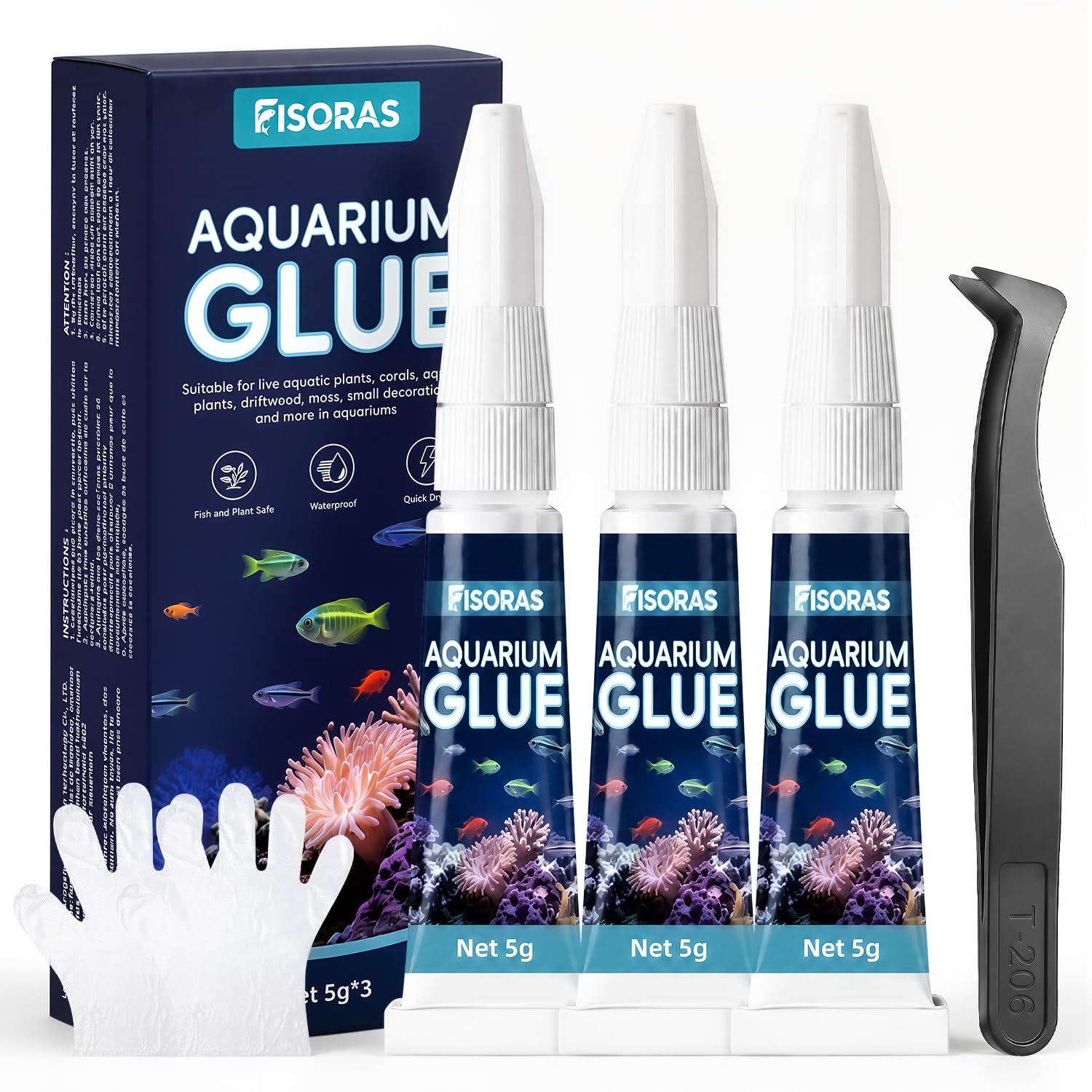 FISORAS Aquarium Glue, 5g Clear Rock glue for Coral, Fish Safety（3pcs)