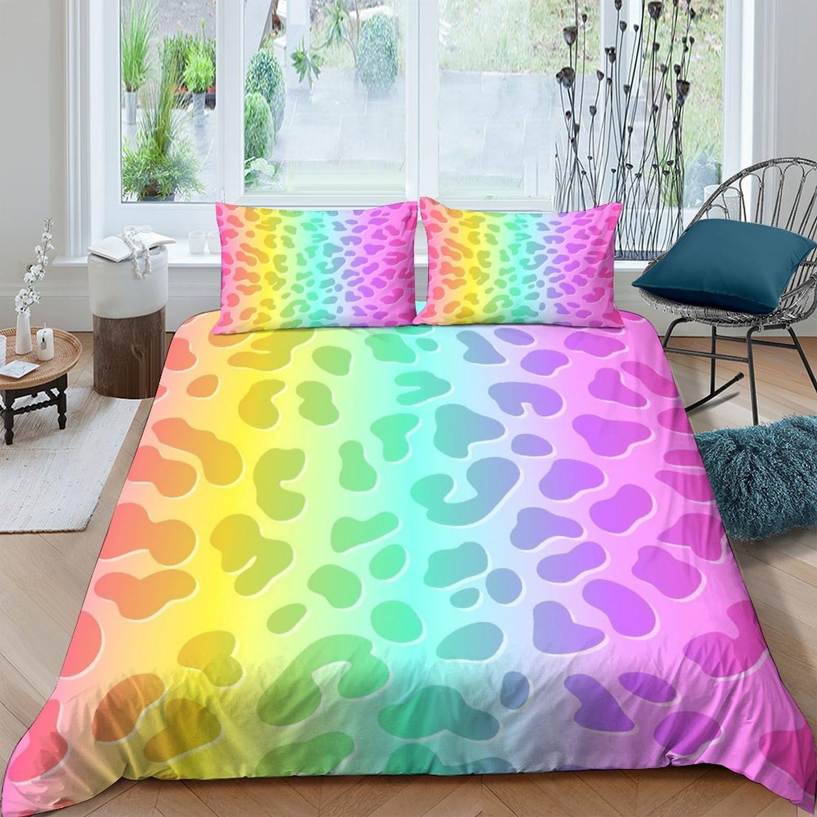 Ctjqhvkz Style-2 3D Printed Rainbow Leopard Fitted Sheet Microfiber Vibrant Gradient Mattress Cover For Bedroom Guest Room Dorm Decor Single（135X200cm）