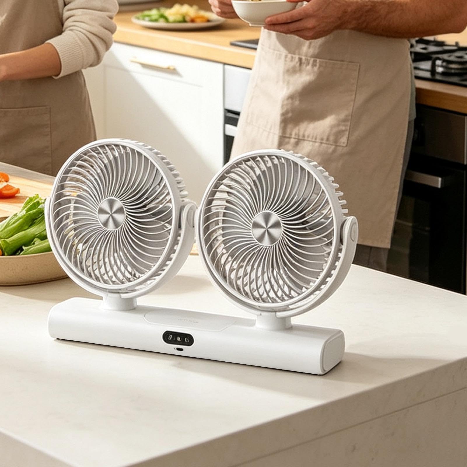 Ventilatore da parete Doppia Testa Ricaricabile Rotazione Multi-Angolo | ventilatore per tavolino Per Camera Da , Dormitorio, Palestra, Tenda, Campeggio, Soffitto