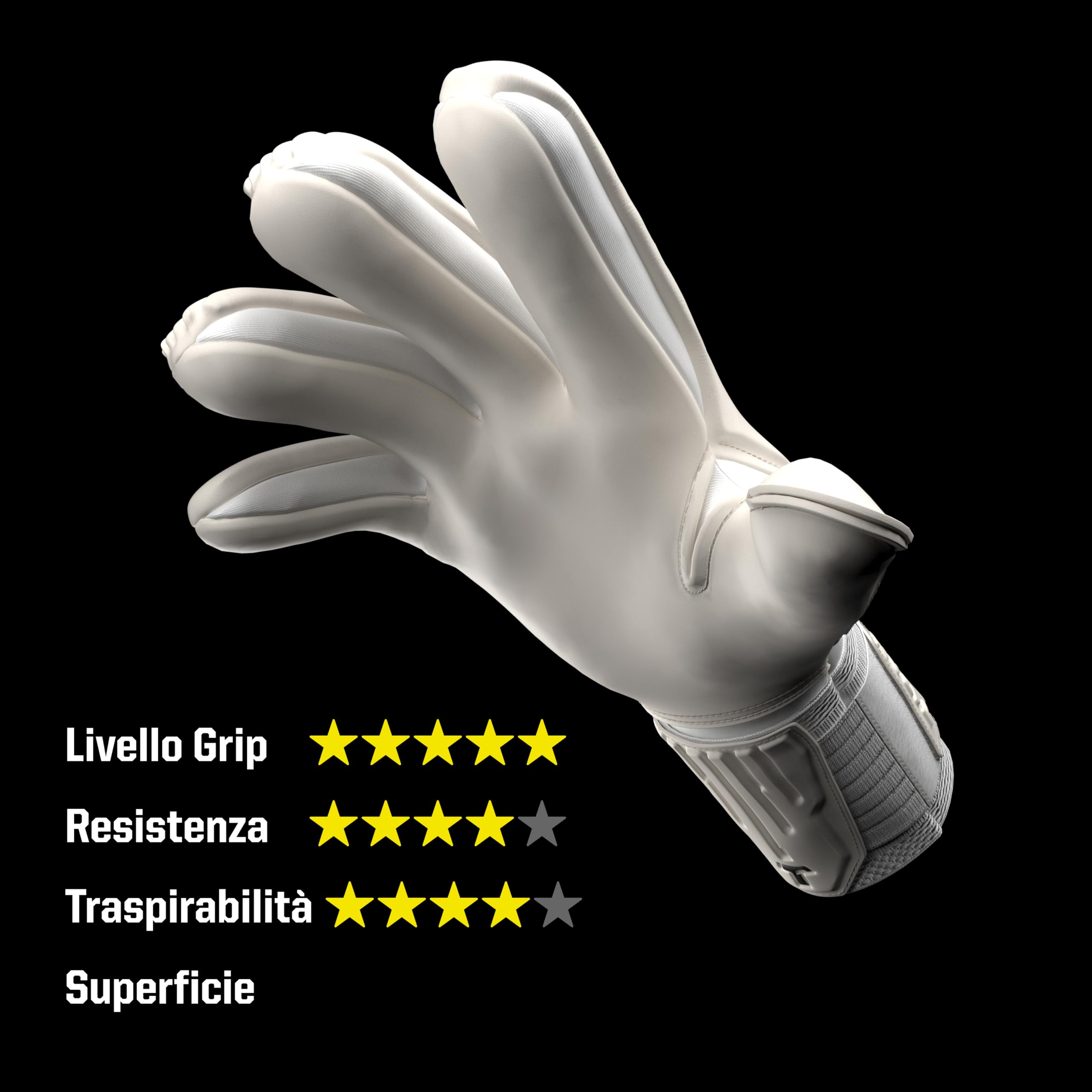 T1TAN Legend White-Out Guanti da portiere per allenamenti e partite, bambini e adulti, guanti professionali, schiuma adesiva Gecko Grip da 4 mm