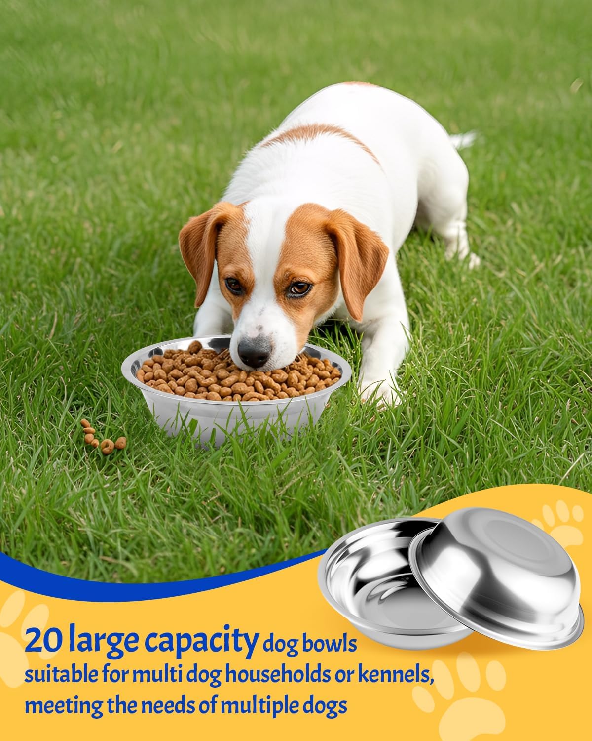 20 PCS Stainless Steel Dog Bowls, 32 Oz (4 Cups) Thickened Metal Dog Bowls for Multi Dogs Multi Cat Households or Kennels, Pet Replacement Bowl of Food and Water, Dishwasher Safe
