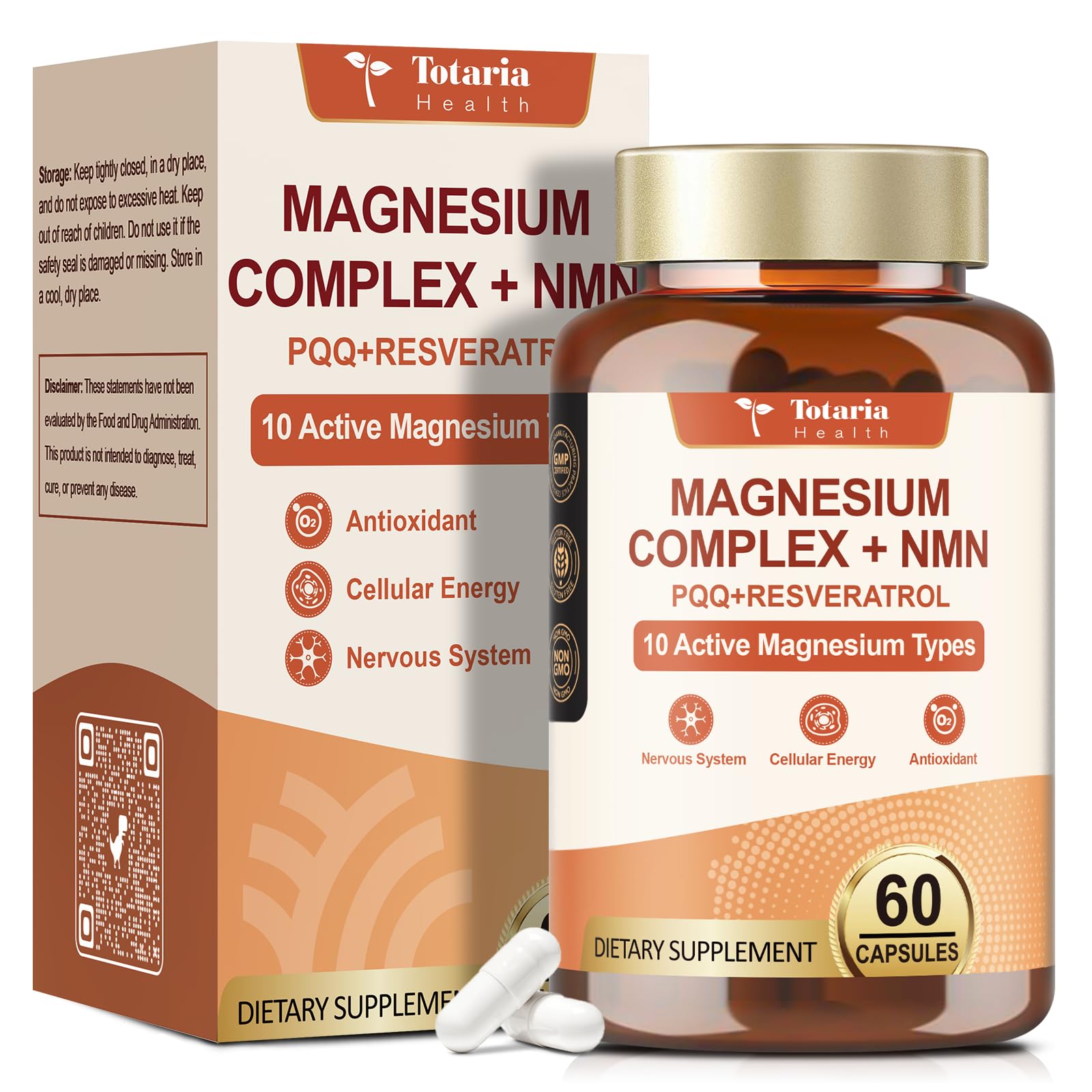 Totaria Magnesium Complex with NMN Supplement, NAD Supplements for Women Sleep & Relax, Boost NAD Levels, Cellular Energy & Anti-Aging, NMN NAD Resveratrol Supplement with PQQ, Non-GMO