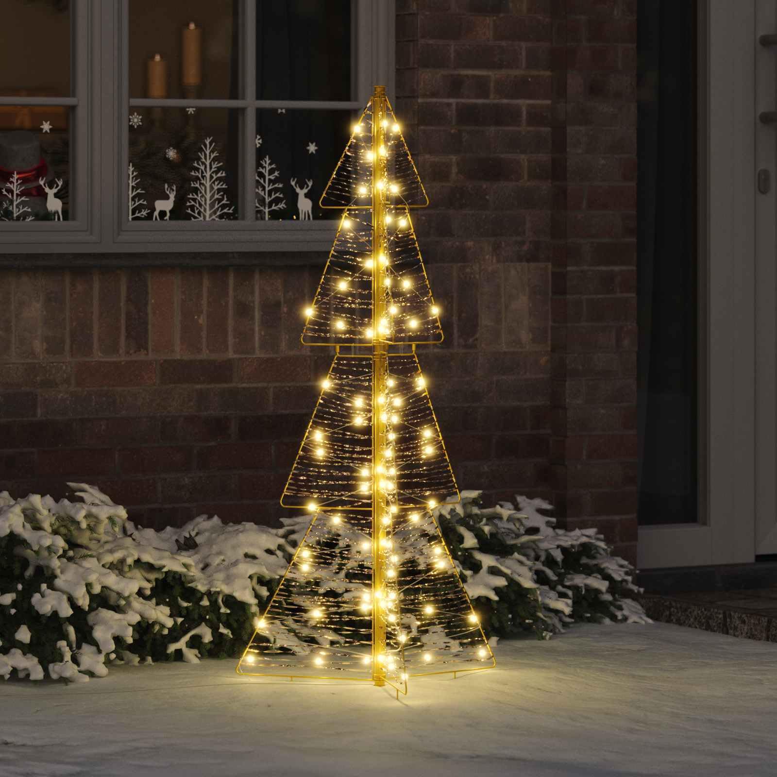 Choinka 120 cm z 100 diodami LED, ciepła biel, materiał PET, zasilanie USB, nowoczesna, do użytku wewnątrz i na zewnątrz, dekoracyjna ozdoba choinkowa, oświetlenie świąteczne, trwałe