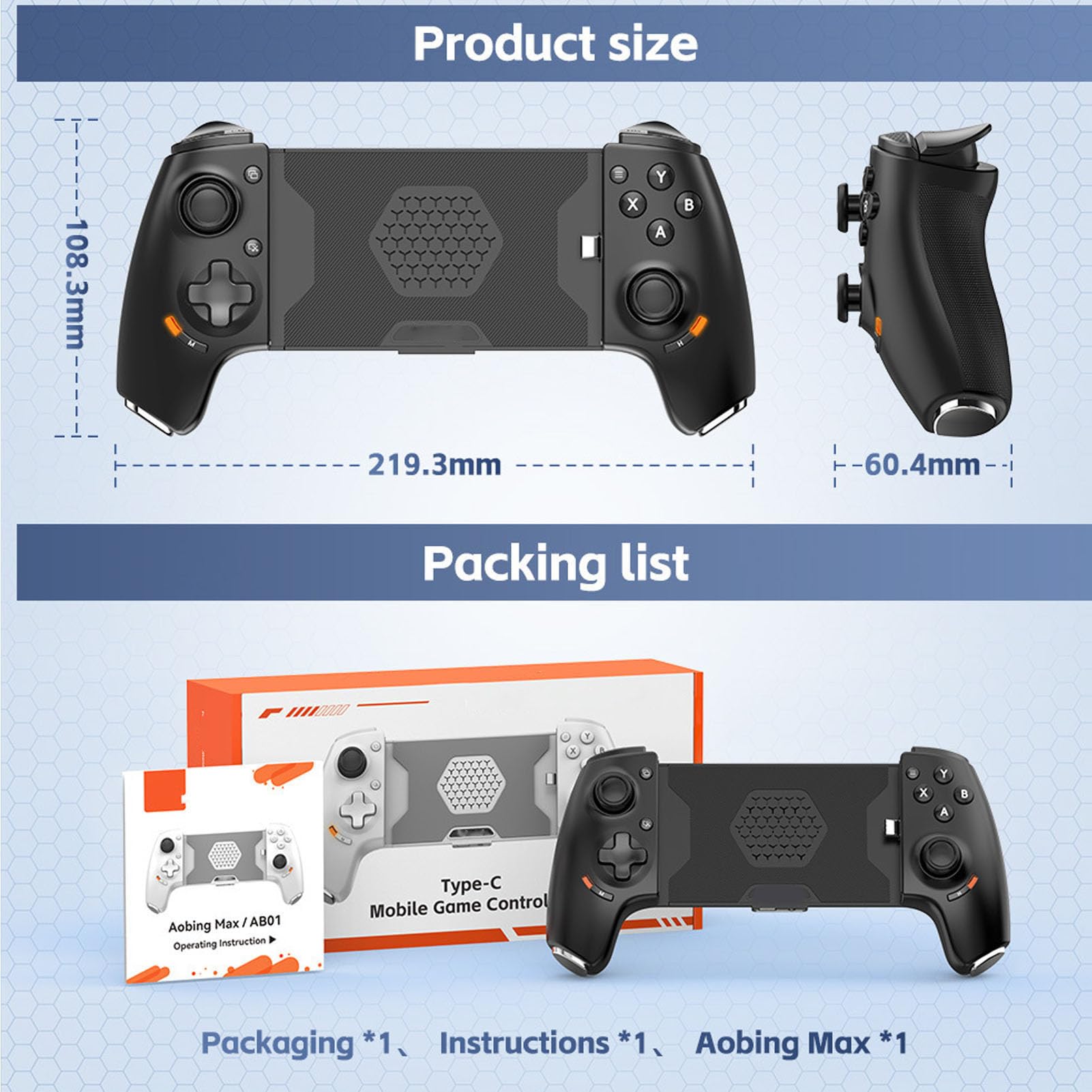 Erchineko Mando para Juegos Móviles, Mando Bluetooth, para Teléfono Inalámbrico Bluetooth 5.3, USB C, con Cable, Gatillo Hall, Función, Mapeo de una Tecla, Carga Simultánea para