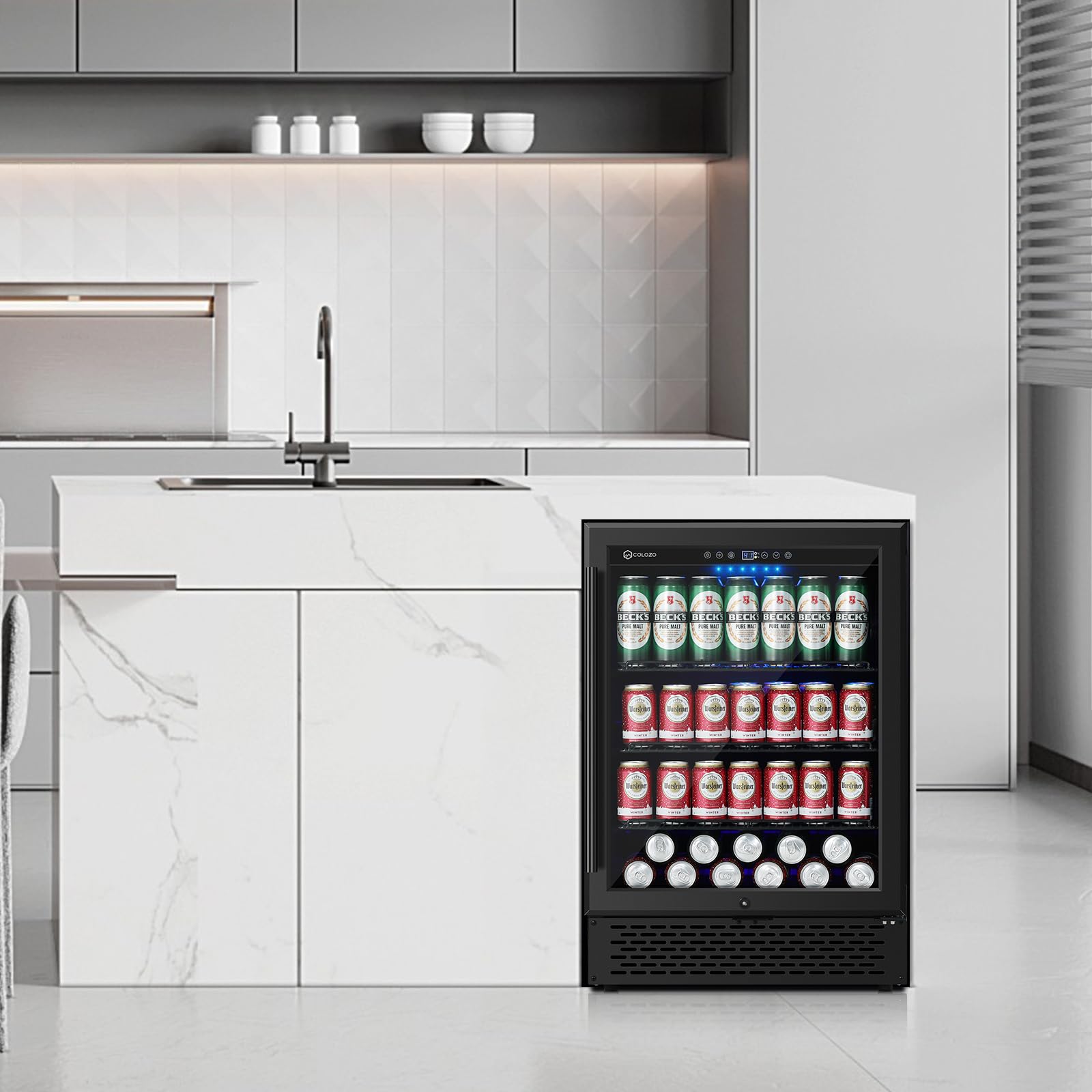 Colzer 24 Inch Black Beverage Refrigerator Under Counter,190 Cans Beverage Fridge With Glass Door&Lock, Built-In/Freestanding Beverage Cooler For Home Bedroom Bar Or Office, Low Noise Compressor on Fridge.com - View 6