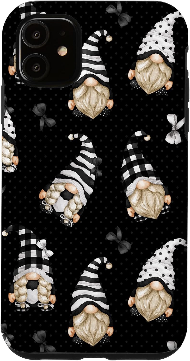 Cute Winter Gnomes In Buffalo Plaid Black And White Pattern Case for iPhone XS Max