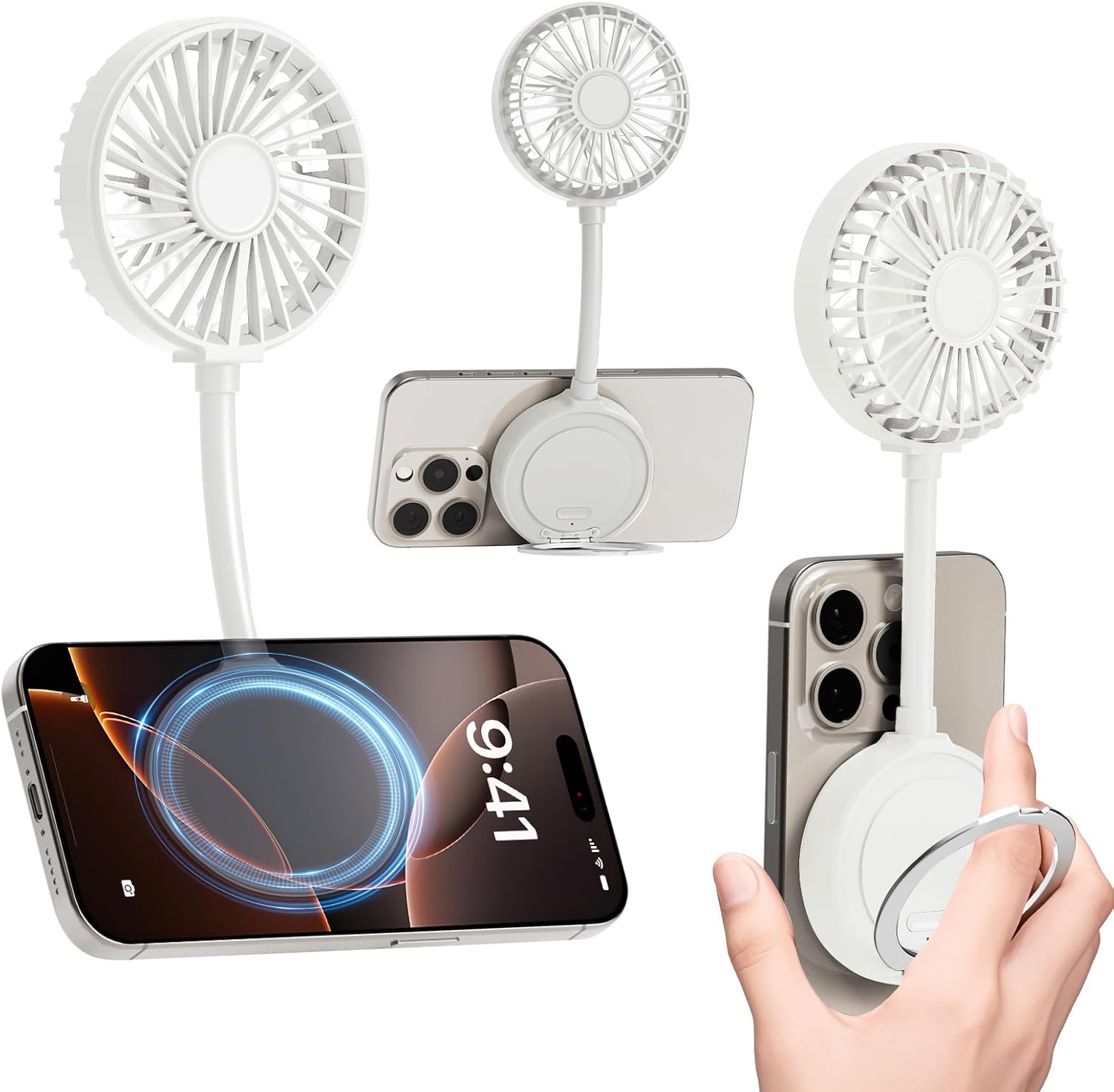 Ventilador magnético para teléfono, mini ventilador personal portátil recargable con soporte de anillo USB pequeño ventilador de escritorio para
