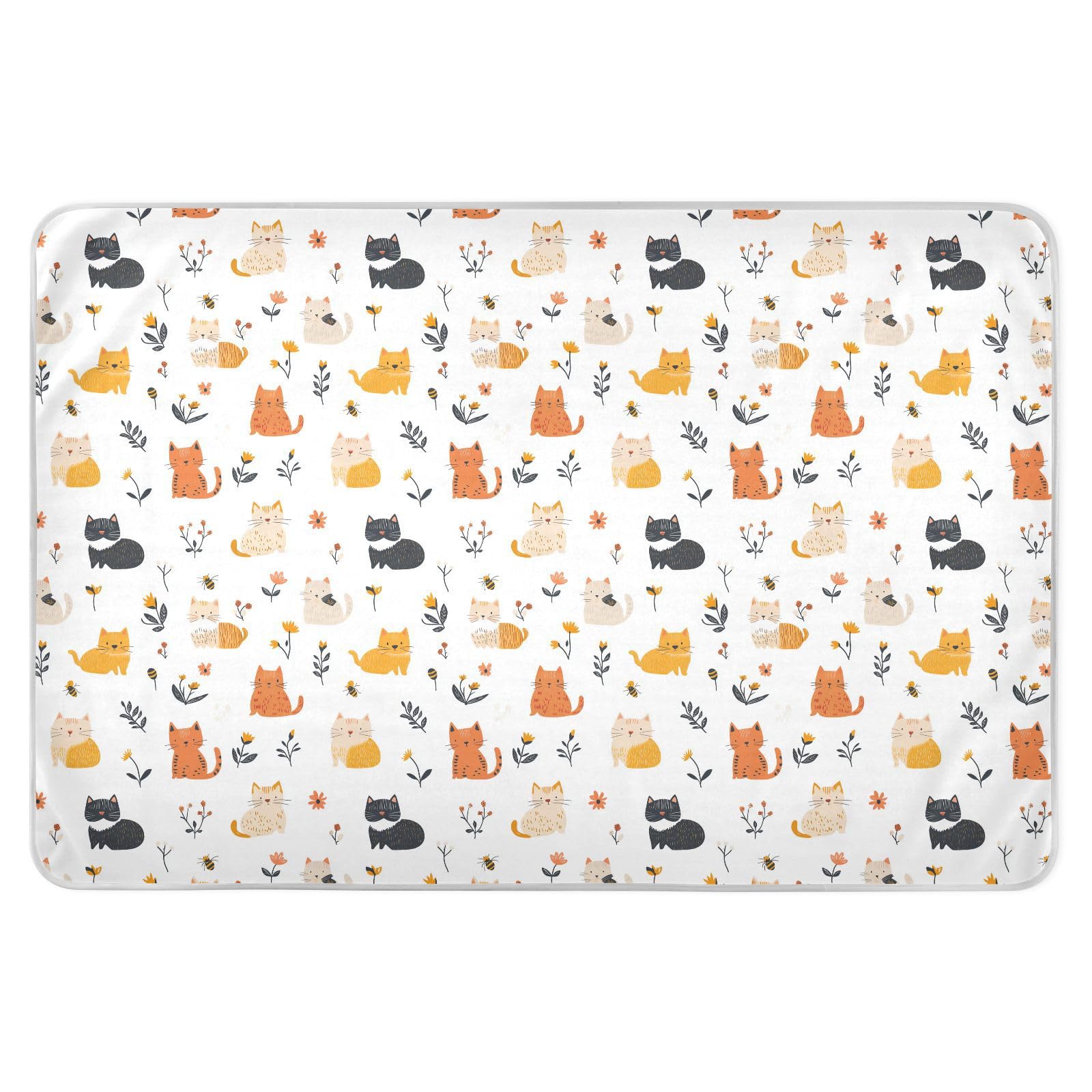 Cartoon Sweet Cat White Bed Underpads Waterproof Washable Baby Diaper Changing Pad Breathable Incontinence Pads for Baby Boys Girls , 52