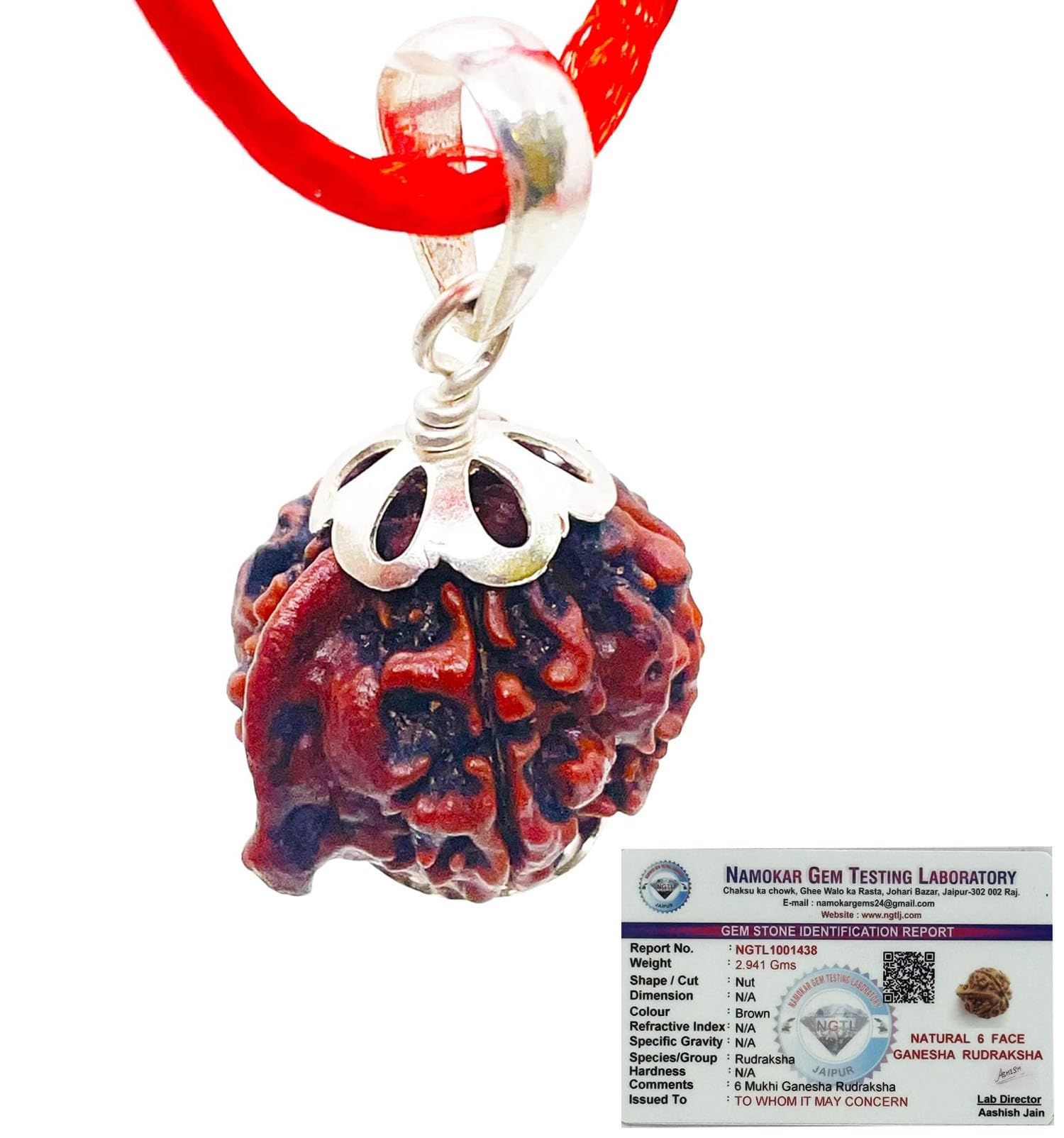 natchcart siddha pure ganesha rudraksha, laboratory certified, carefully capped with silver between nepalese beads with tassel, size 16mm-22mm, color-brown (ganesh rudraksha silver)